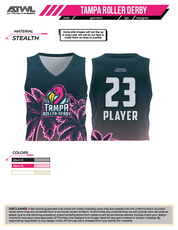 Tampa Bay Roller Derby Women's Sleeveless Crop Top Jersey - 3/4 Length Crew Neck Athletic Shirt for Skating, Workouts & Sports | Breathable Performance Apparel