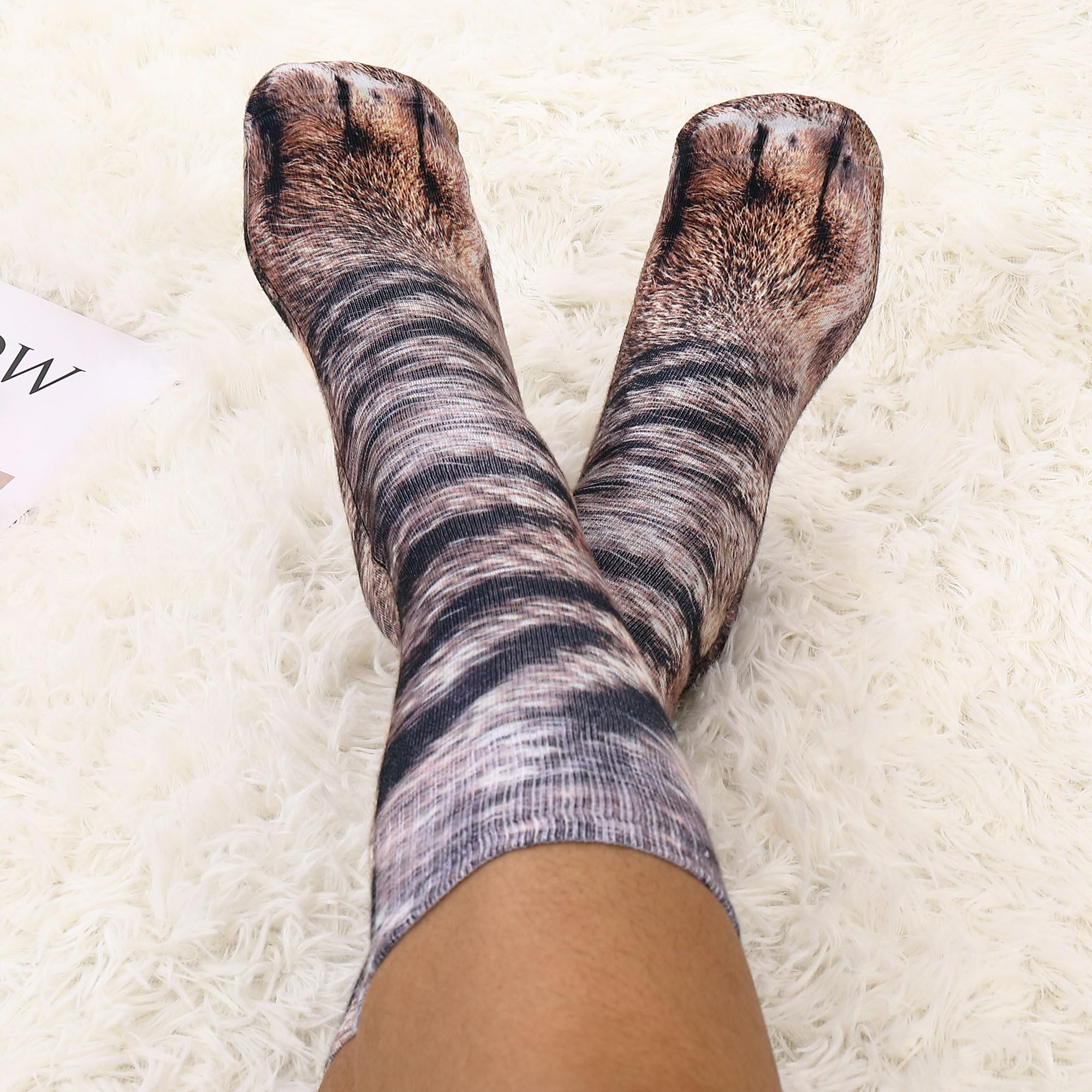 Funny 3D Animal Paw Socks - Cute Cat Tiger Dog Crew Socks for Men & Women | Novelty Gift for Pet Lovers | Perfect for Cosplay, Halloween & Funny Gifts