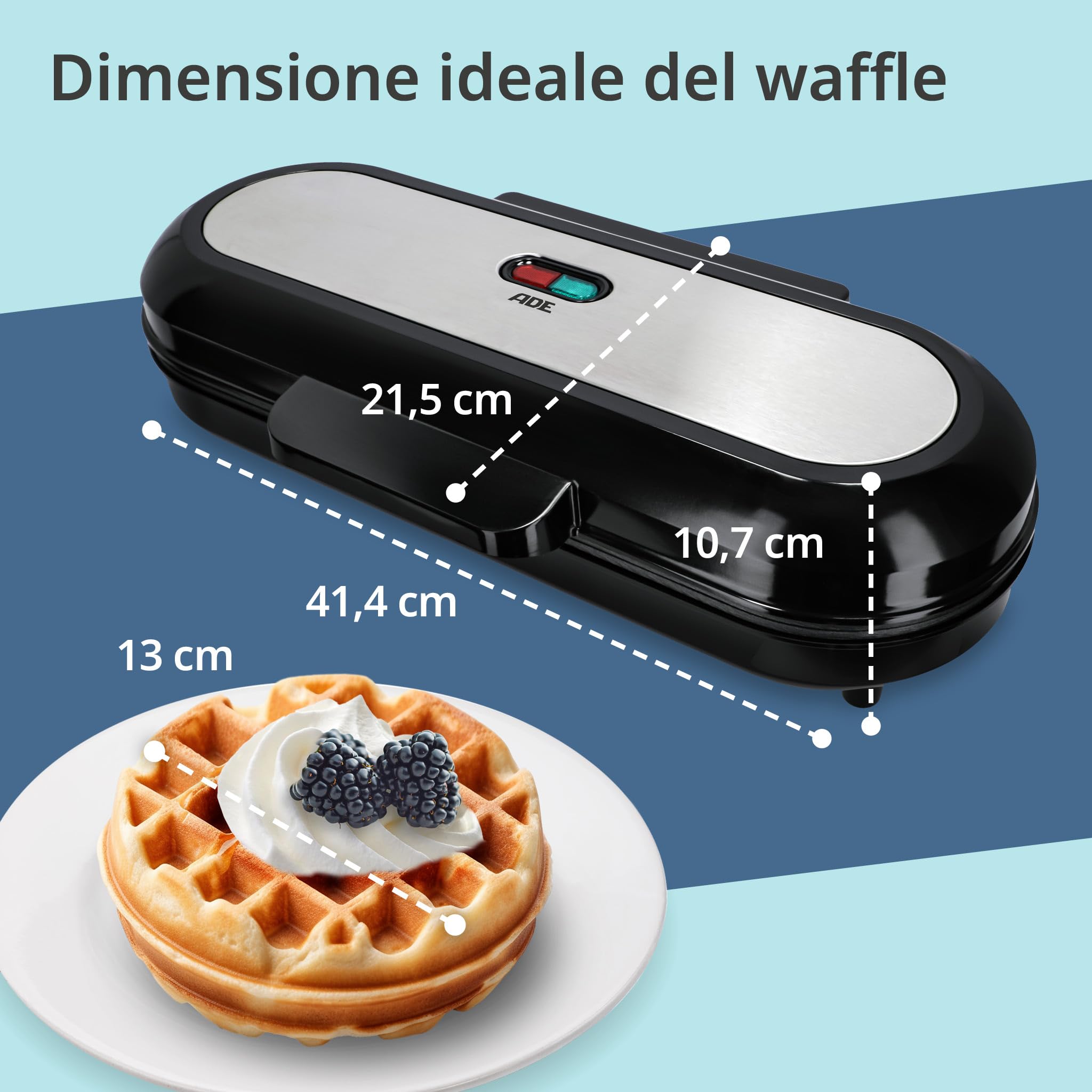 ADE XL Waffle Maker - 3 Round Non-Stick Waffle Iron with 1200W Power - Perfect for Kids Birthday Parties, Family Breakfast & Holiday Celebrations
