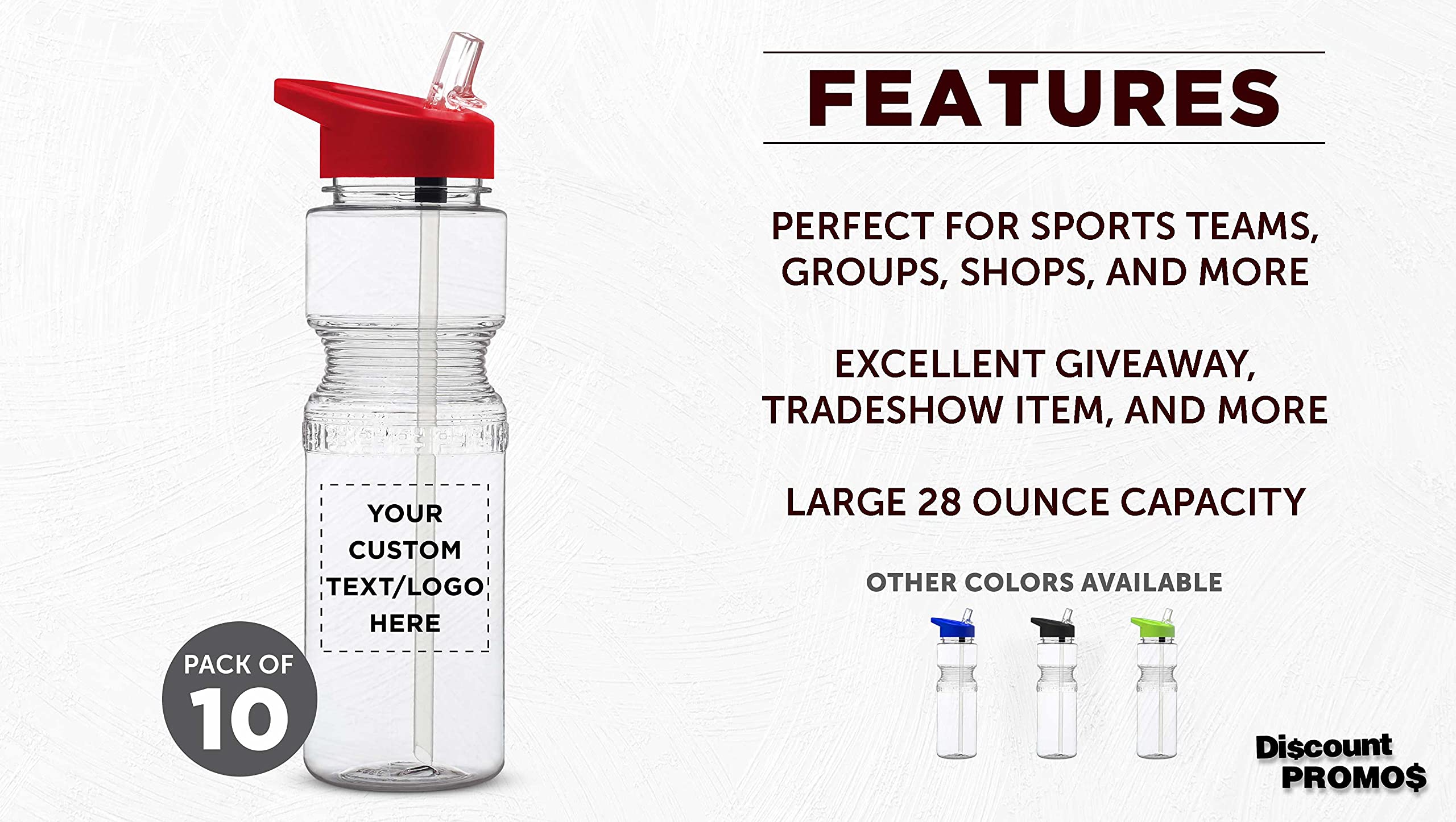 Custom Sports Water Bottles with Straw 28oz (10-Pack) - BPA Free Personalized Bulk Hydration Bottles for Gym, Hiking, Cycling & Yoga - Durable Reusable Drinkware for Workouts, Outdoor Adventures & Daily Use - Red