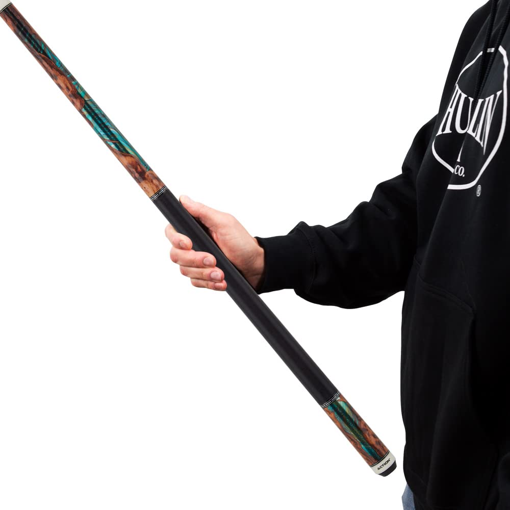 Premium Action Fractal Billiards Pool Cue Stick - Exotic Burl Wood with Green Foil Inlay | Professional Tournament & Home Game Accessory