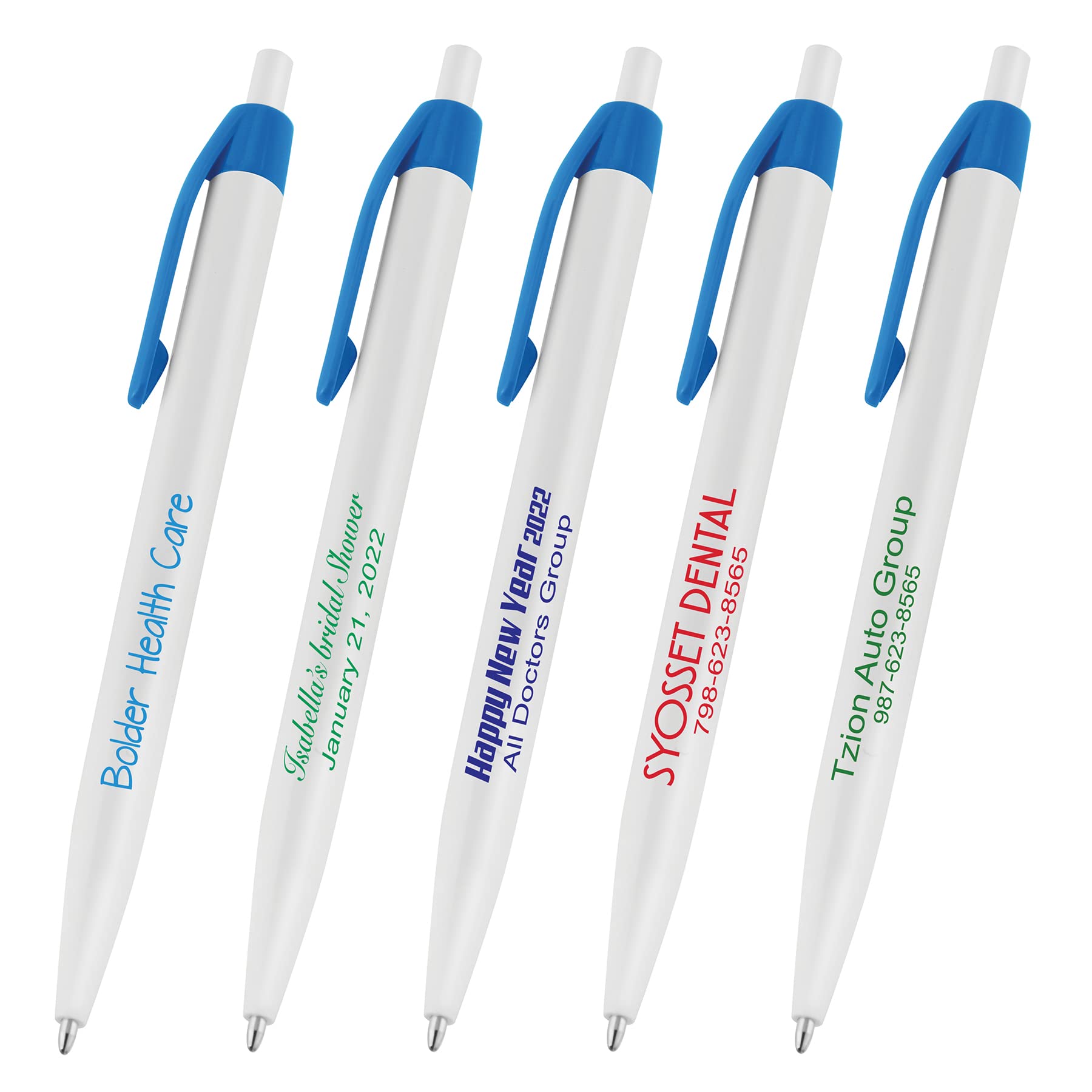 100 Custom Printed Light Blue Ballpoint Pens - Personalized with Your Logo & Text - USA Made - Bulk Promotional & Office Writing Pens for Business Gifts, Events & Branding