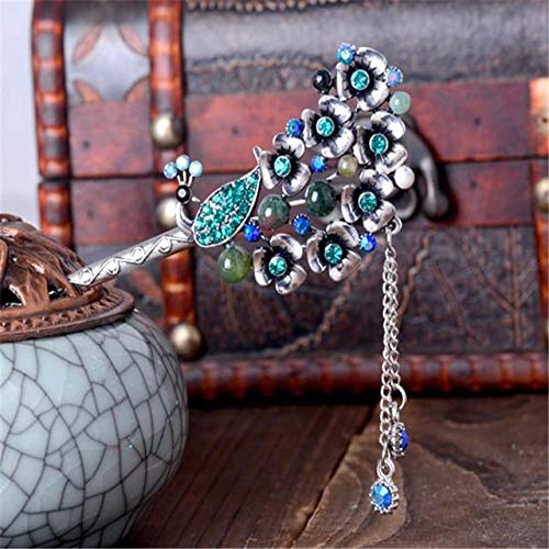 Vintage Peacock Rhinestone Hair Stick Pin - Wedding Hair Jewelry with Beads, Stones & Flower Design for Brides - Perfect for Weddings, Prom, and Formal Events