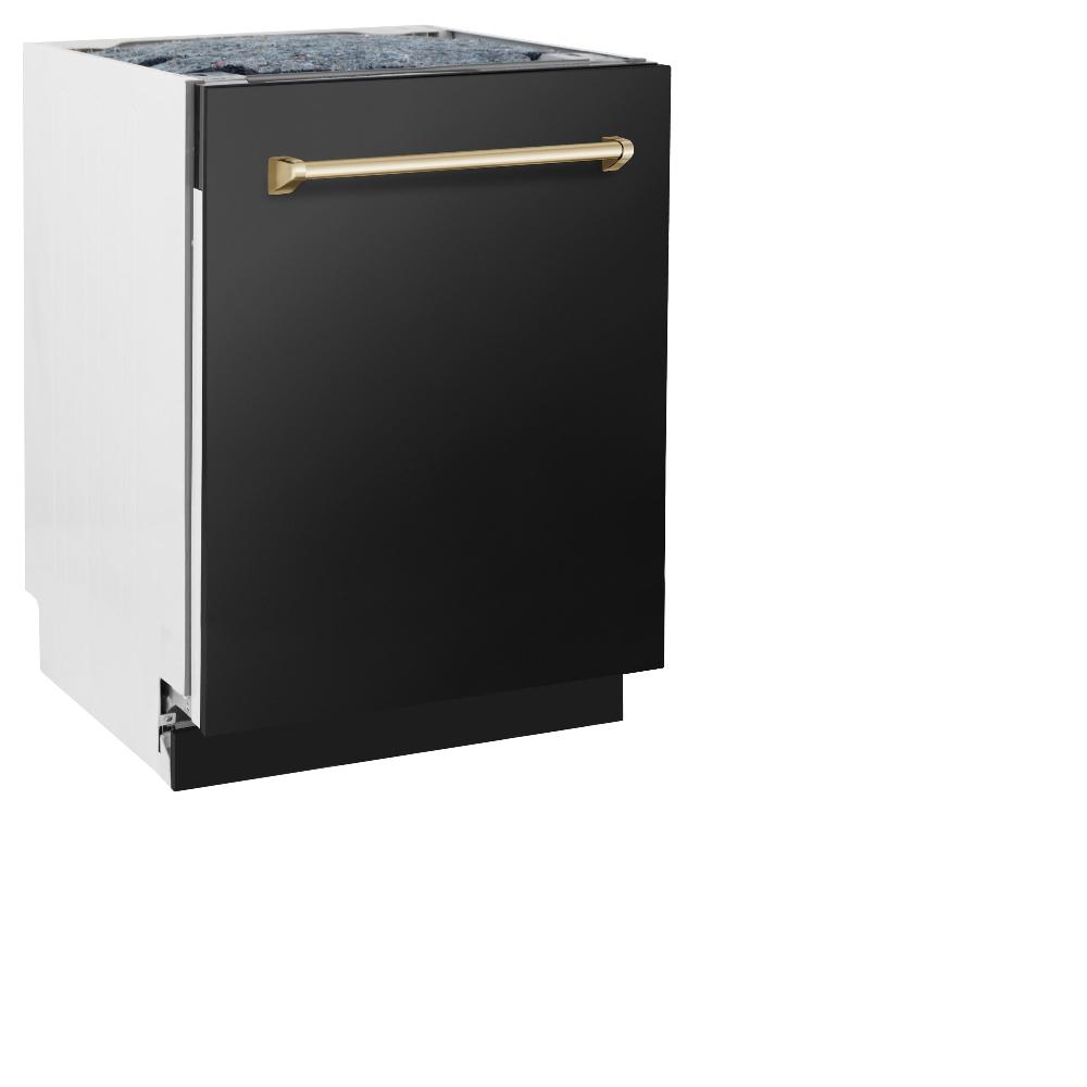 ZLINE Autograph Edition 24-Inch Top Control Tall Tub Dishwasher with 3rd Rack - Black Stainless Steel & Polished Gold Handle, 51dBA Quiet Operation - Perfect for Modern Kitchens, Open Concept Homes & Entertaining Spaces