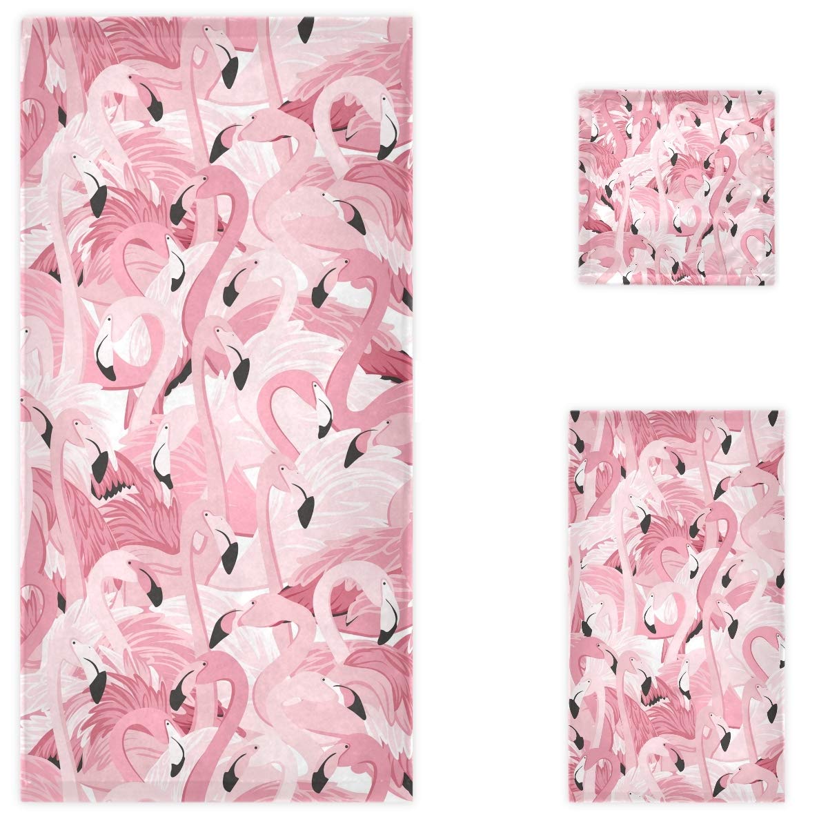 Tropical Pink Flamingos Pattern Soft Luxury Bath Towel Set - 3 Piece (Bath Towel, Hand Towel, Washcloth) for Bathroom, Spa, Hotel & Gym | Ultra Absorbent & Decorative | Perfect for Beach House, Poolside & Boho Home Decor