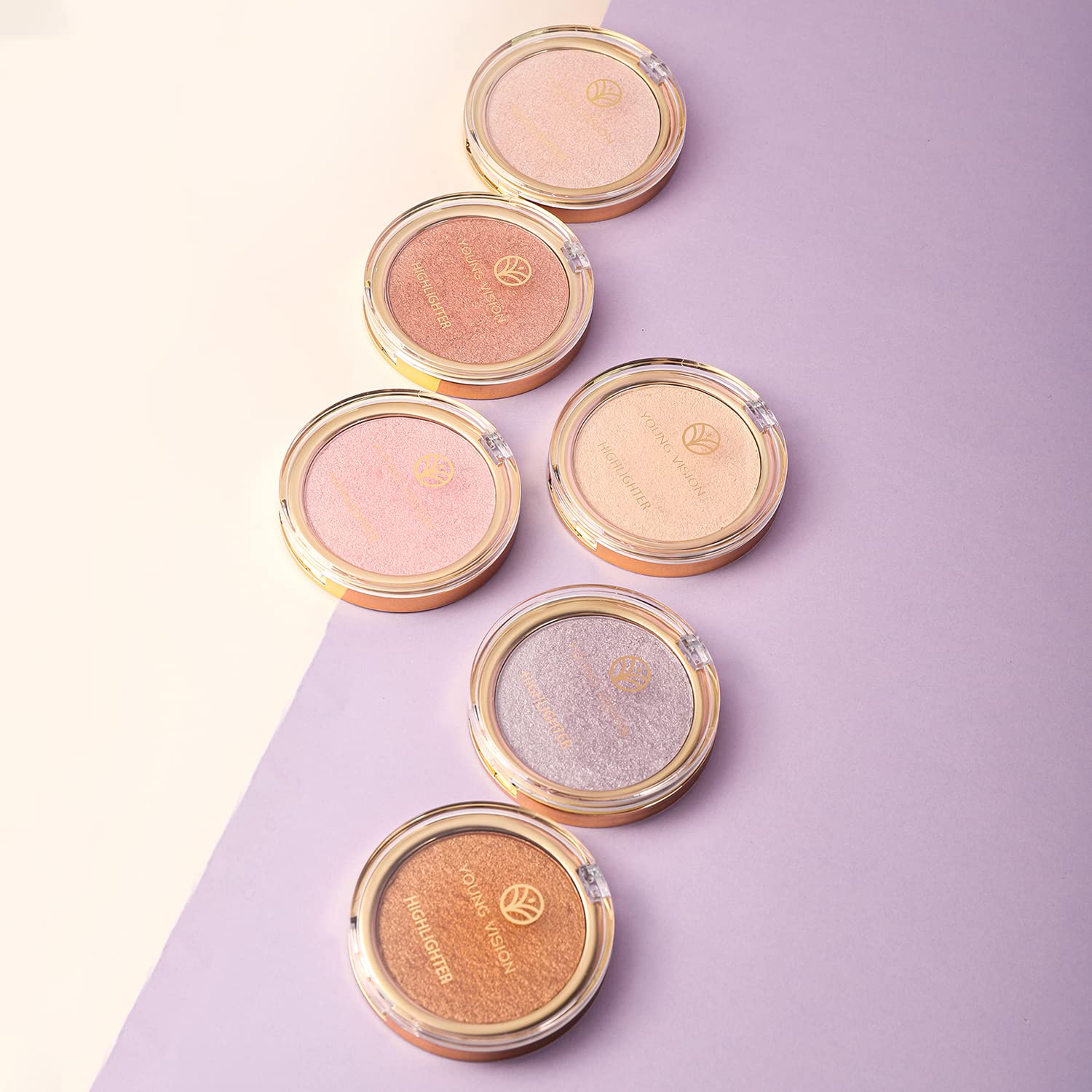 YOUNG VISION Baked Highlighter Powder Palette - Sheer Pearl Shimmer Face Highlighter Makeup, Highly Pigmented Illuminating Powder for Cheekbones & Contour (0.19 Oz) | Perfect for Everyday Glow & Special Occasion Makeup
