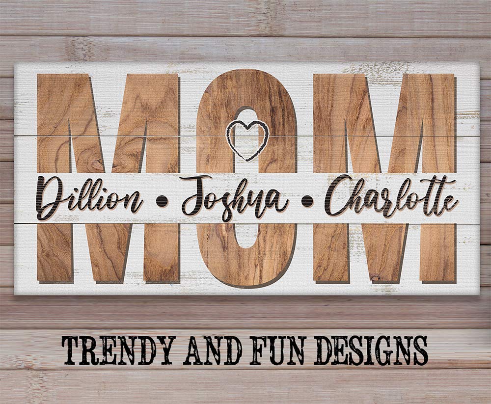 Personalized Mom and Kids Wood Style 24x48 Extra Large Stretched Canvas Wall Art - Boho Farmhouse Family Room Decor, Living Room Accessories | Perfect for Mother's Day Gifts, Nursery Decor & Cozy Home Wall Art