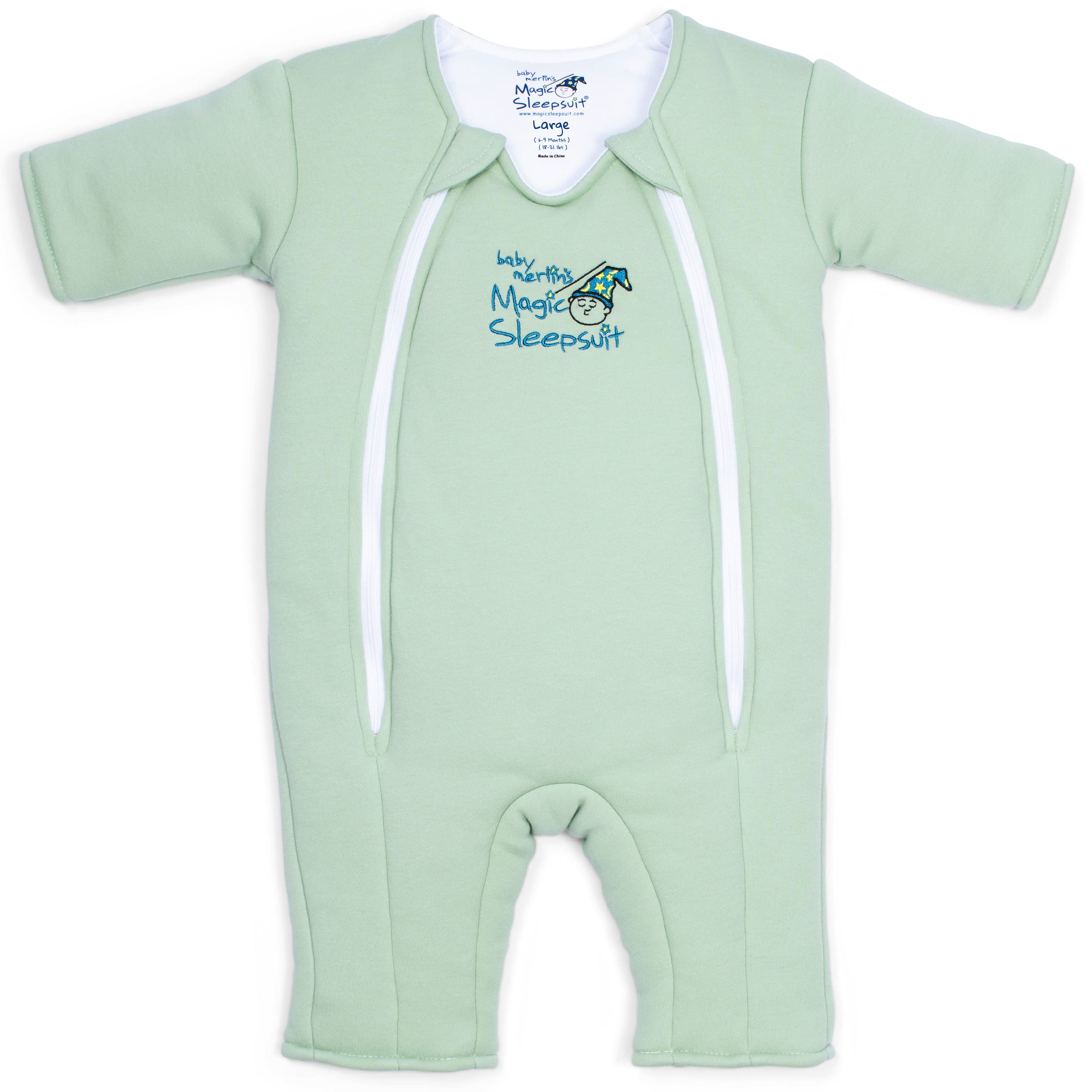 Baby Merlin's Magic Sleepsuit | 100% Cotton Transition Swaddle for Infants 6-9 Months | Soft Sage Green Sleepwear | Perfect for Helping Babies Transition from Swaddle to Sleep Sack