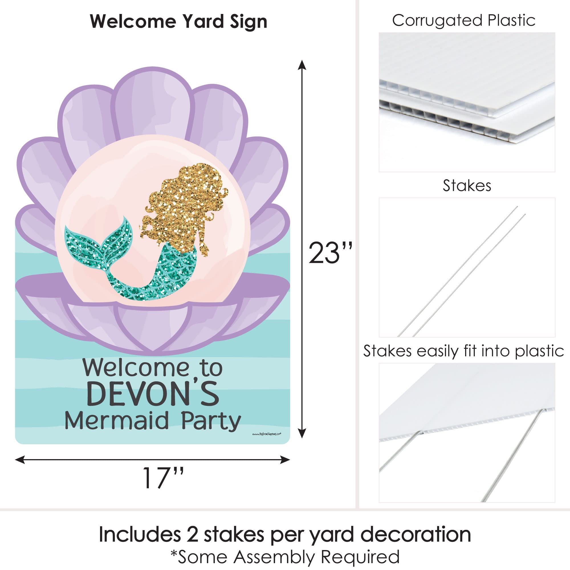 Custom Let's Be Mermaids Personalized Welcome Yard Sign - Baby Shower & Birthday Party Decorations - Outdoor & Indoor Celebration Decor for Girls