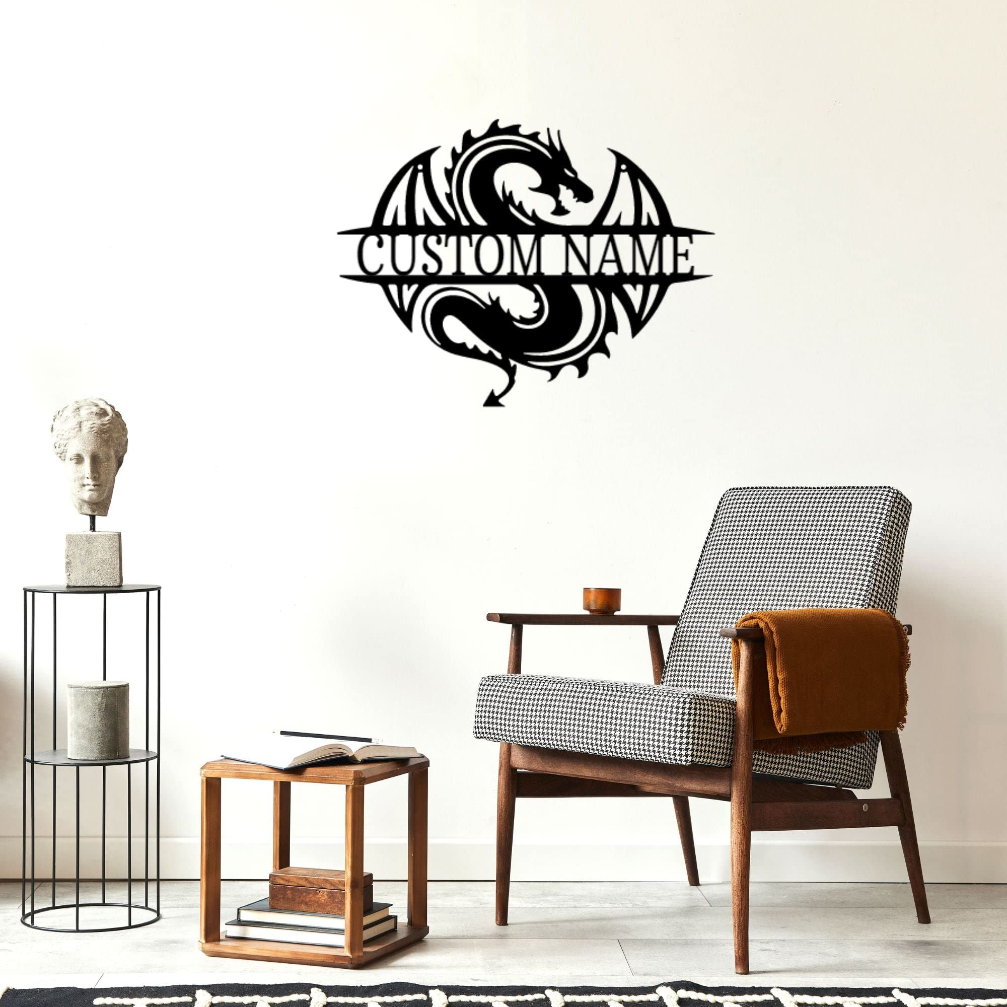 Personalized Celtic Dragon Monogram Steel Wall Sign - Custom Name Metal Art for Indoor & Outdoor Decor - Perfect for Home, Garden, Patio & Man Cave