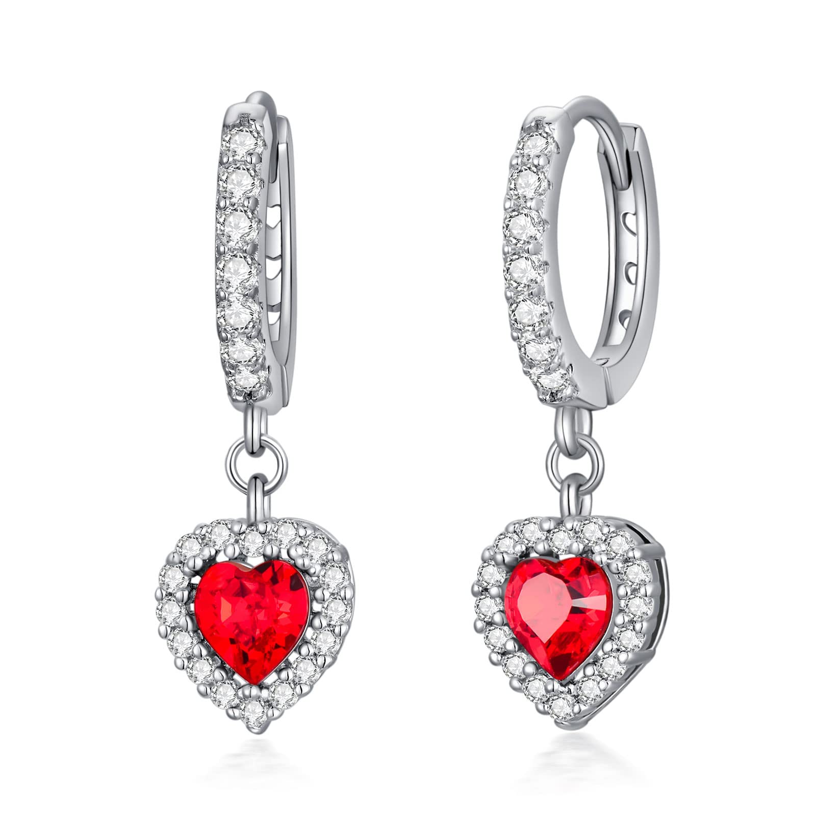 Sterling Silver Heart Dangle Huggie Earrings for Women & Girls - Hypoallergenic, Sensitive Ears Friendly, Dainty Hoop Jewelry - Perfect Gift for Valentine's Day, Anniversary & Everyday Wear