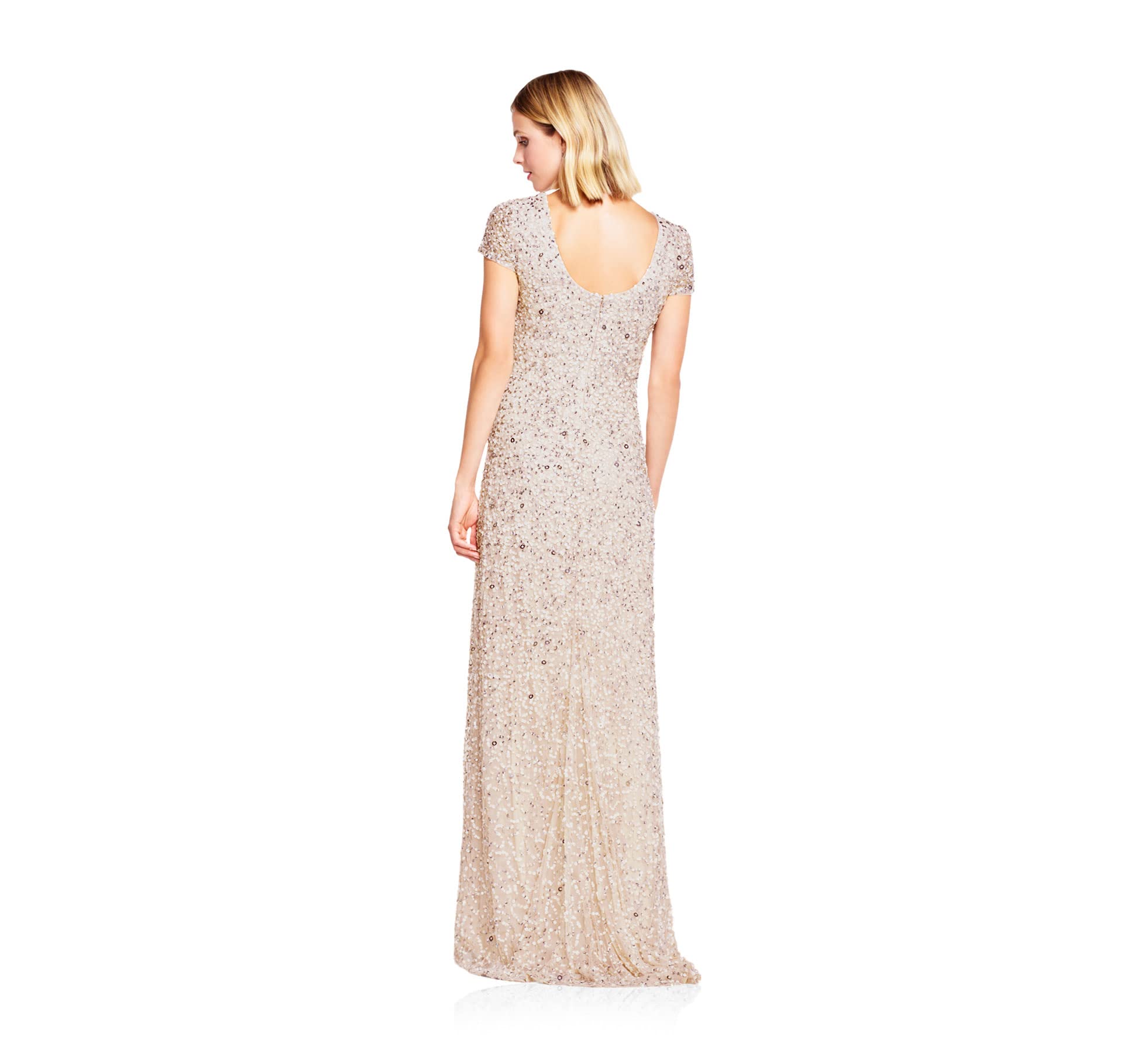 Adrianna Papell Women's Short-Sleeve Sequin Evening Gown - Sparkly Party Dress for Prom, Wedding & Special Occasions