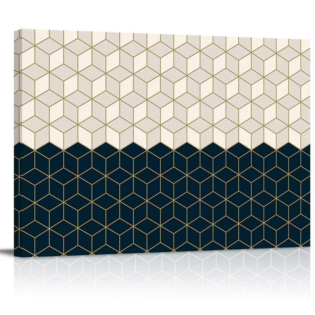 Modern Geometric Grid Square Black White Cubes Pattern Canvas Wall Art Print - Framed Wall Decoration for Bathroom, Bedroom & Home Decor | Stretched & Framed Artwork for Living Room, Office & Dorm