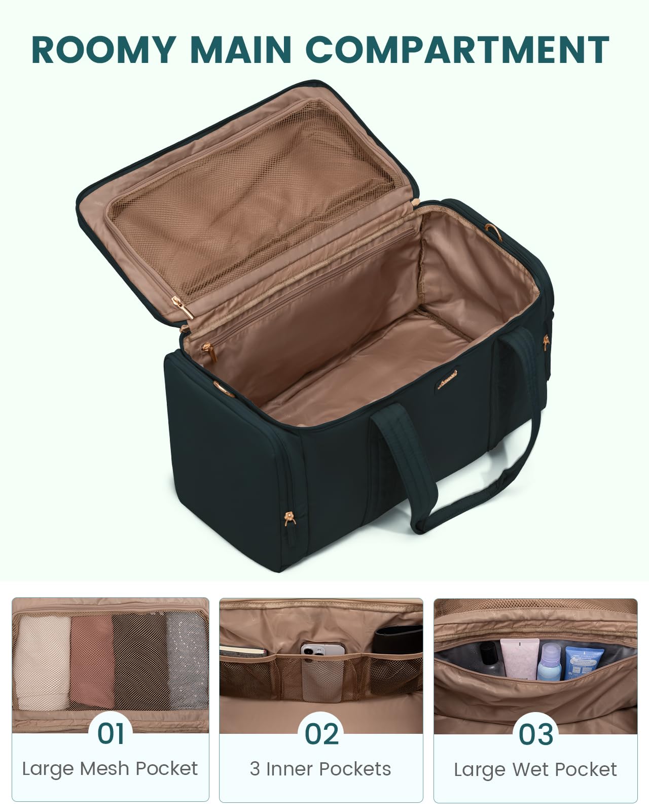 LOVEVOOK Women's Travel Duffle Bag - 3-Piece Puffer Weekender Set with Toiletry Bag & Wet Pocket | Carry-On Airplane Bag, Overnight Bag, Hospital Delivery Bag, Yoga Gym Bag | Perfect for Travel, Workouts & Maternity (Cyan)