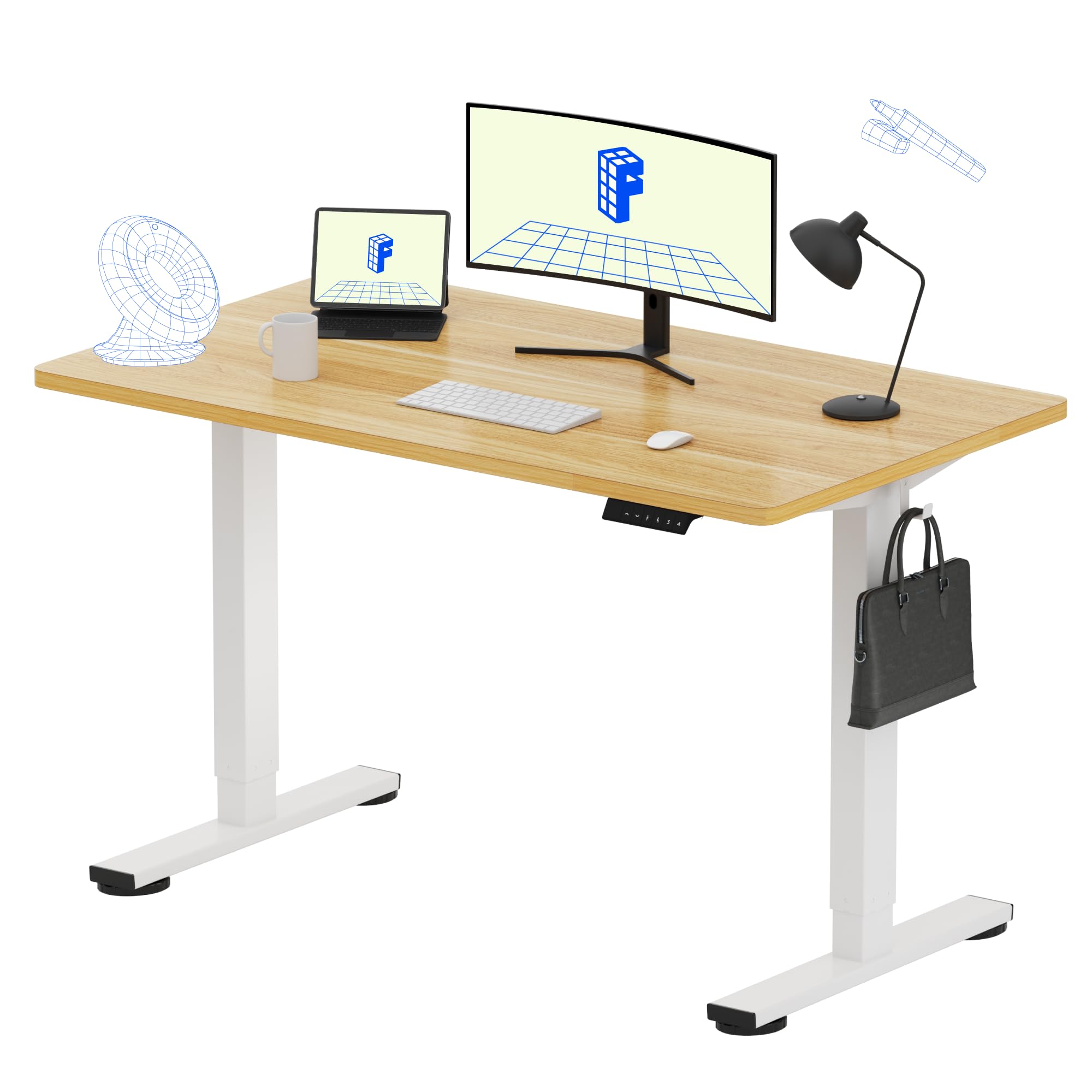 FLEXISPOT EN1 Electric Standing Desk 48 x 24 Inches - Height Adjustable Home Office Desk with Maple Top & White Frame - Ergonomic Computer Workstation for Home, Office & Gaming Setup