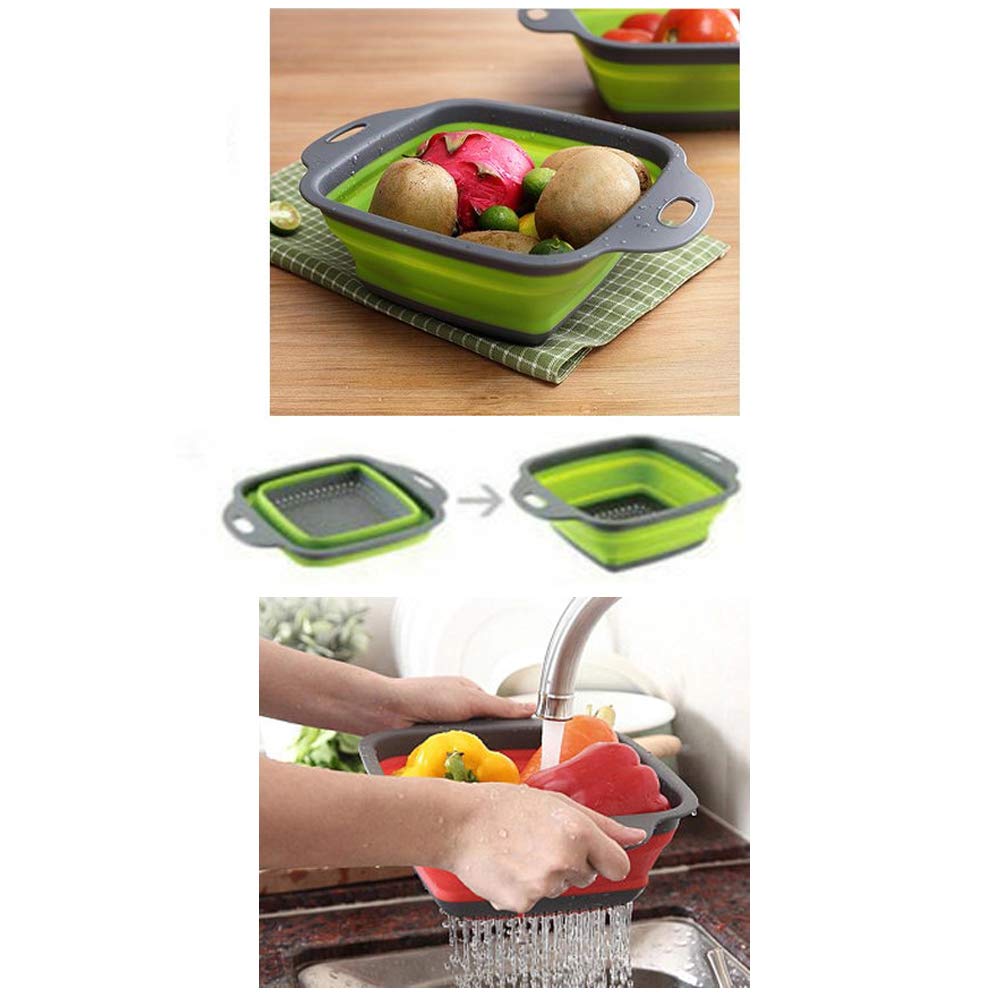 2-Pack Collapsible Kitchen Strainer Colander - Foldable Pasta & Vegetable Washing Basket - Space Saving for Small Kitchens, Camping & RV Use