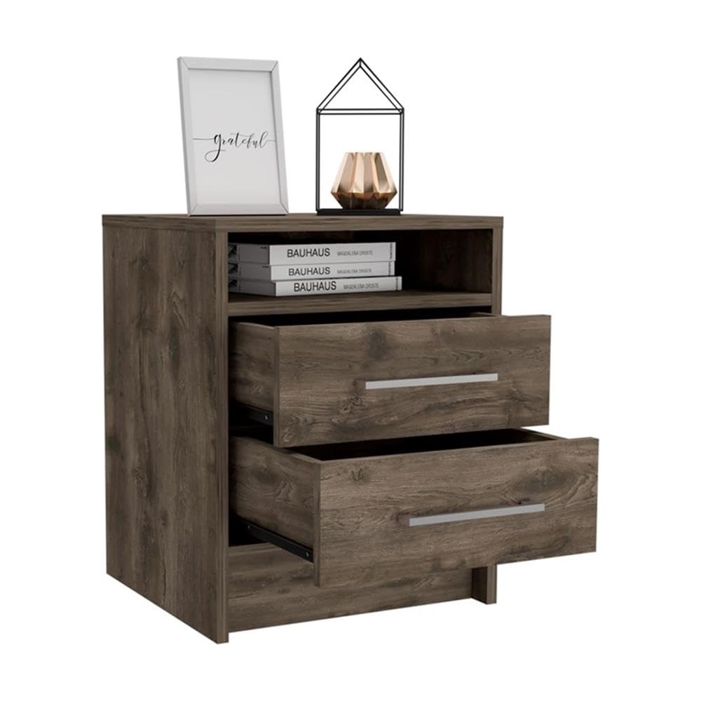 TUHOME Eter Nightstand - Modern Brown Engineered Wood Bedside Table with Drawer | Perfect for Bedroom, Guest Room & Small Space Furniture