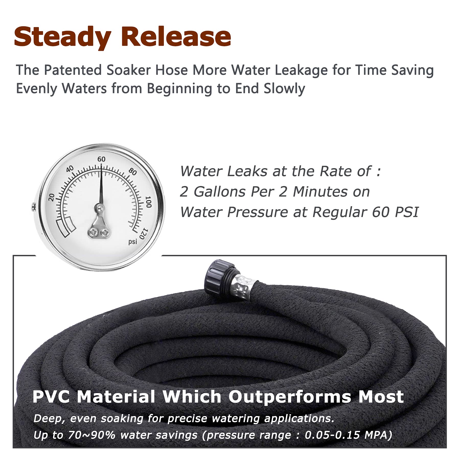 Heavy Duty 1/2 Inch x 50 FT Rubber Soaker Hose - Water Saving Drip Irrigation Hose (70% More Efficient) for Garden, Flower Beds, Vegetable Patches & Landscaping | Perfect for Eco-Friendly Watering & Plant Hydration
