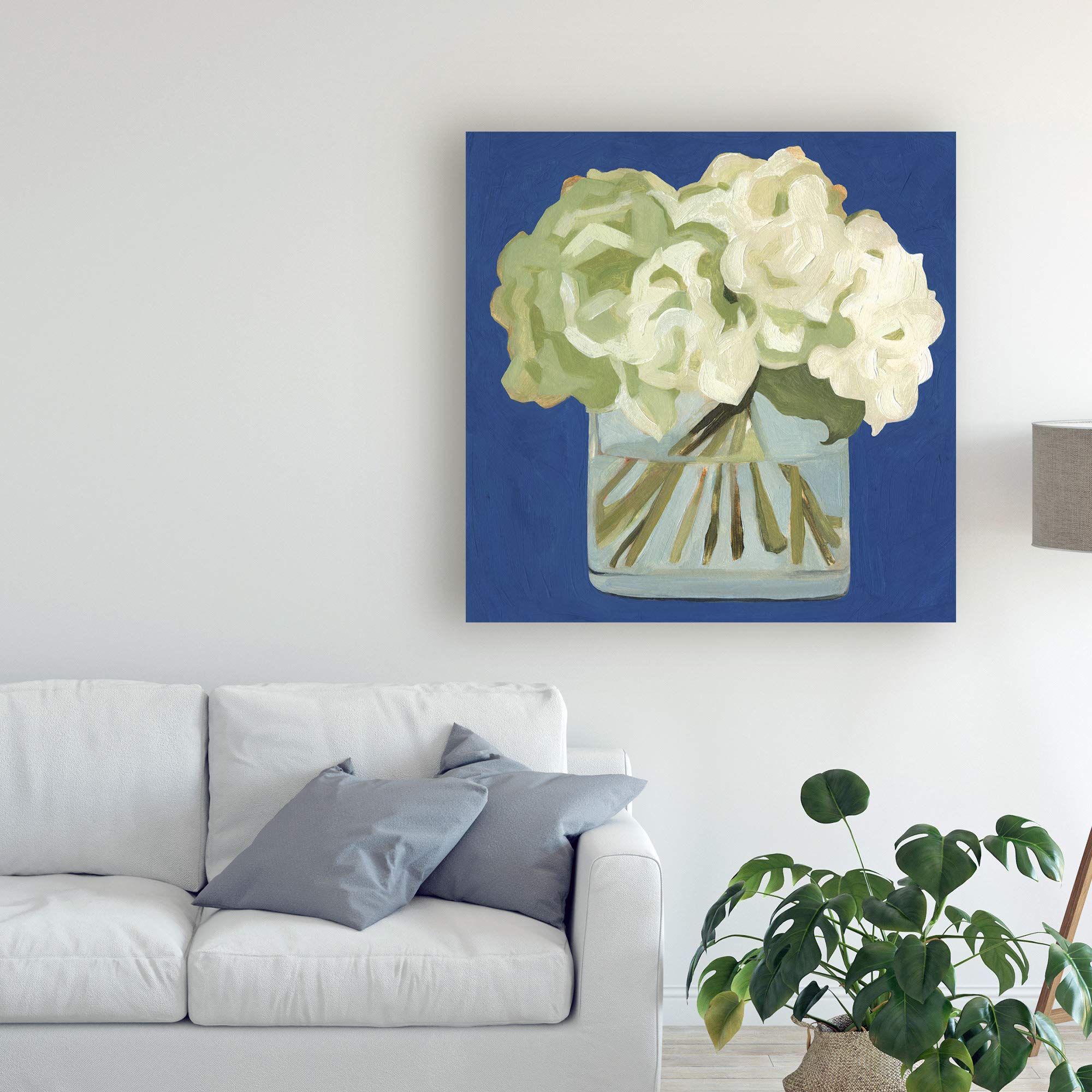 Emma Scarvey White Hydrangeas II Floral Wall Art Print - 35x35 Inches Framed Canvas Painting for Living Room, Bedroom & Office Decor
