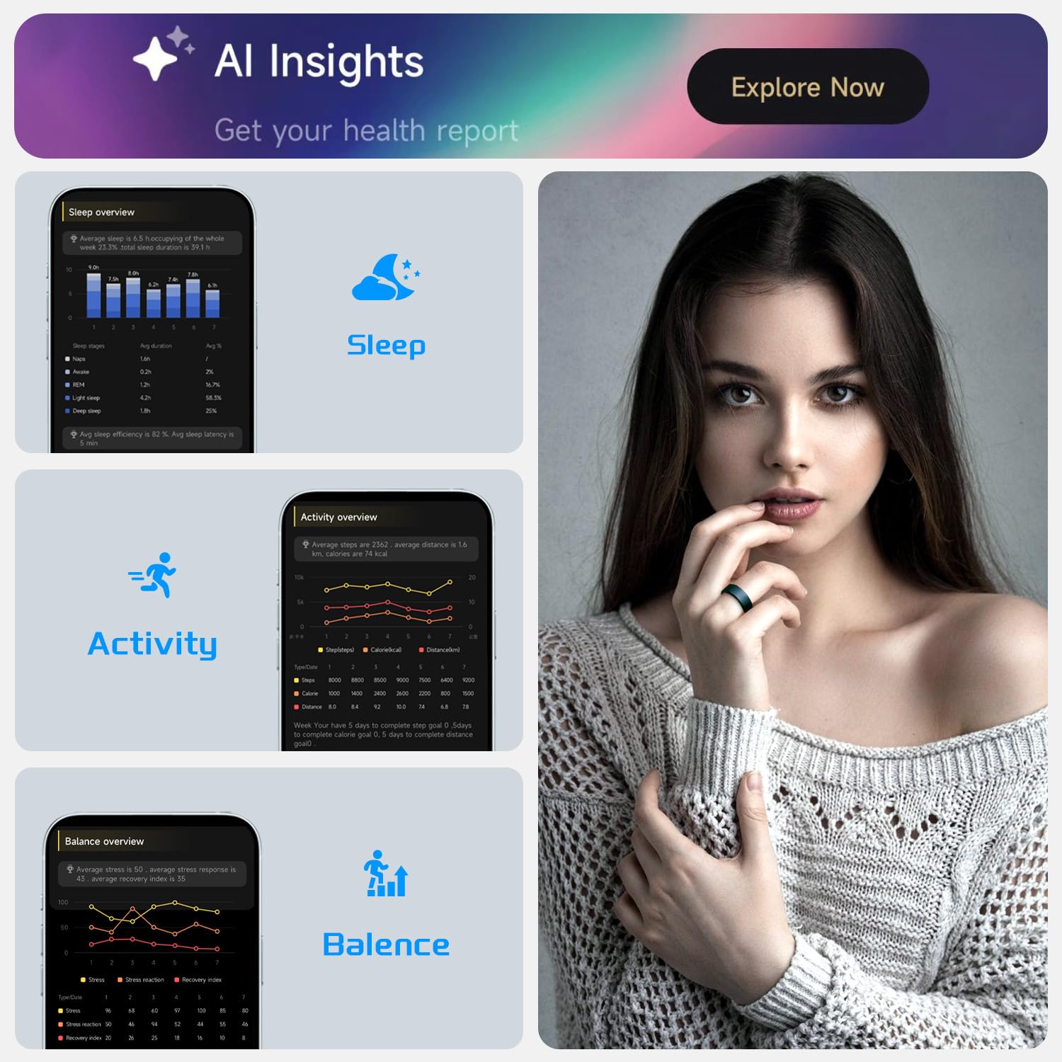 JCRing Smart Ring - Sleep & Fitness Tracker with Heart Rate, Temperature & Step Monitoring - Titanium Wearable with Charging Case - iOS/Android App - Perfect for Health Monitoring & Activity Tracking (8)