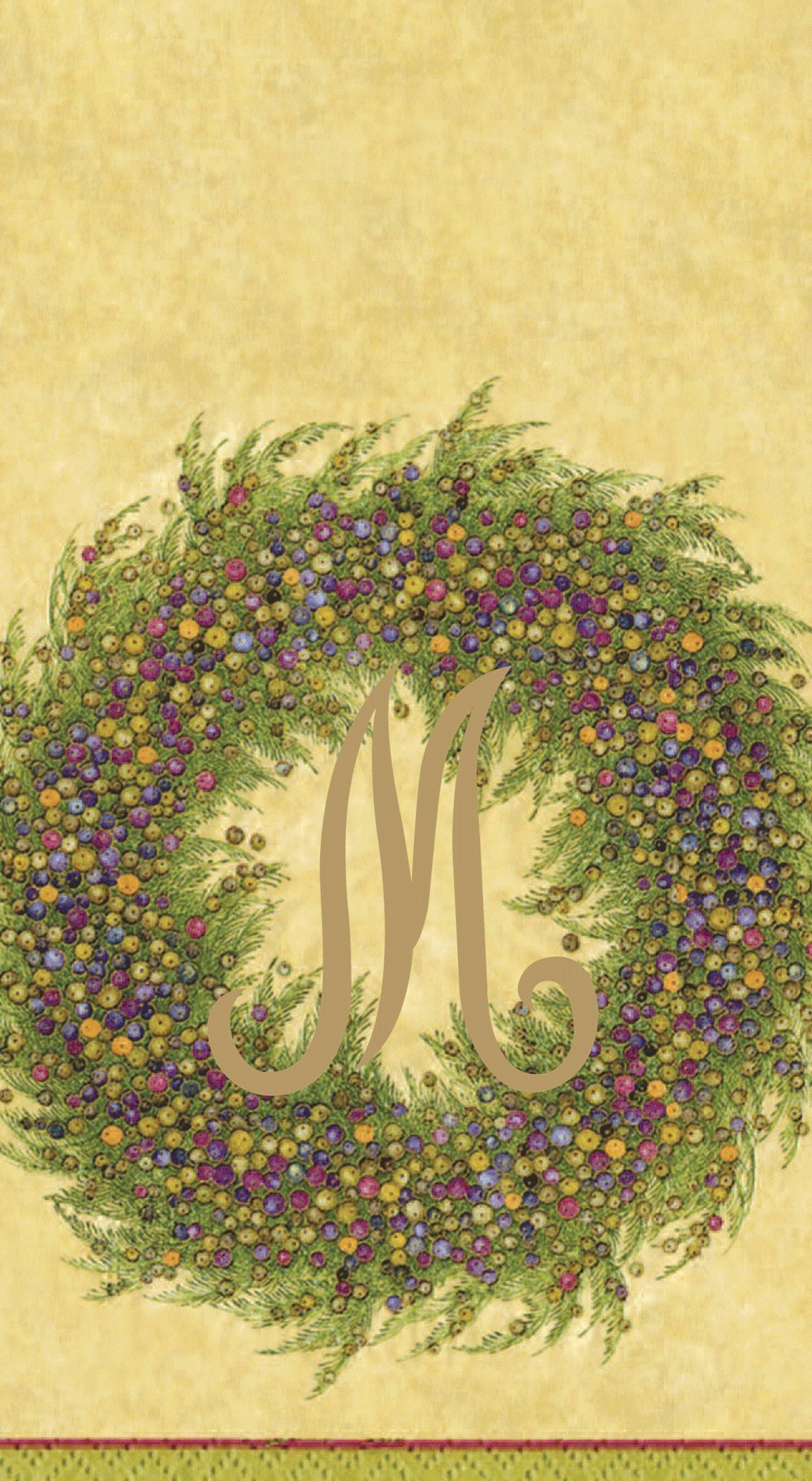 Elegant Gold Monogram Initial M Berry Wreath Paper Guest Towels - Set of 18 | Perfect for Weddings, Bridal Showers & Upscale Parties