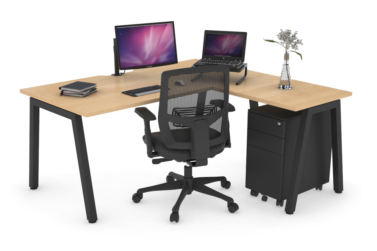 L-Shaped Corner Office Desk with Quadro A Legs - 1600L x 1550W, Cable Management Scallop - Perfect for Home Office, Gaming Setup & Workspace Organization