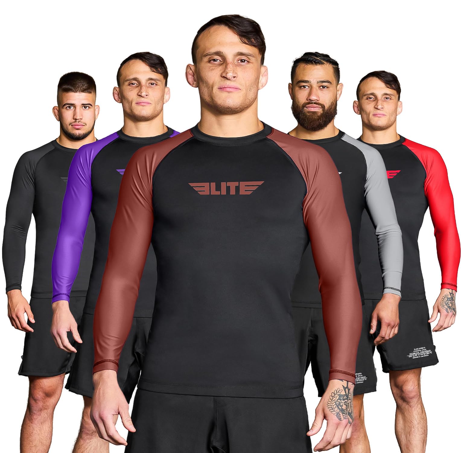 Elite Sports Men's Jiu Jitsu BJJ Rash Guard - Long Sleeve Compression Shirt for MMA, No-Gi Training & Brazilian Jiu-Jitsu | Moisture-Wicking & UV Protection for Grappling, Wrestling & Fitness Workouts