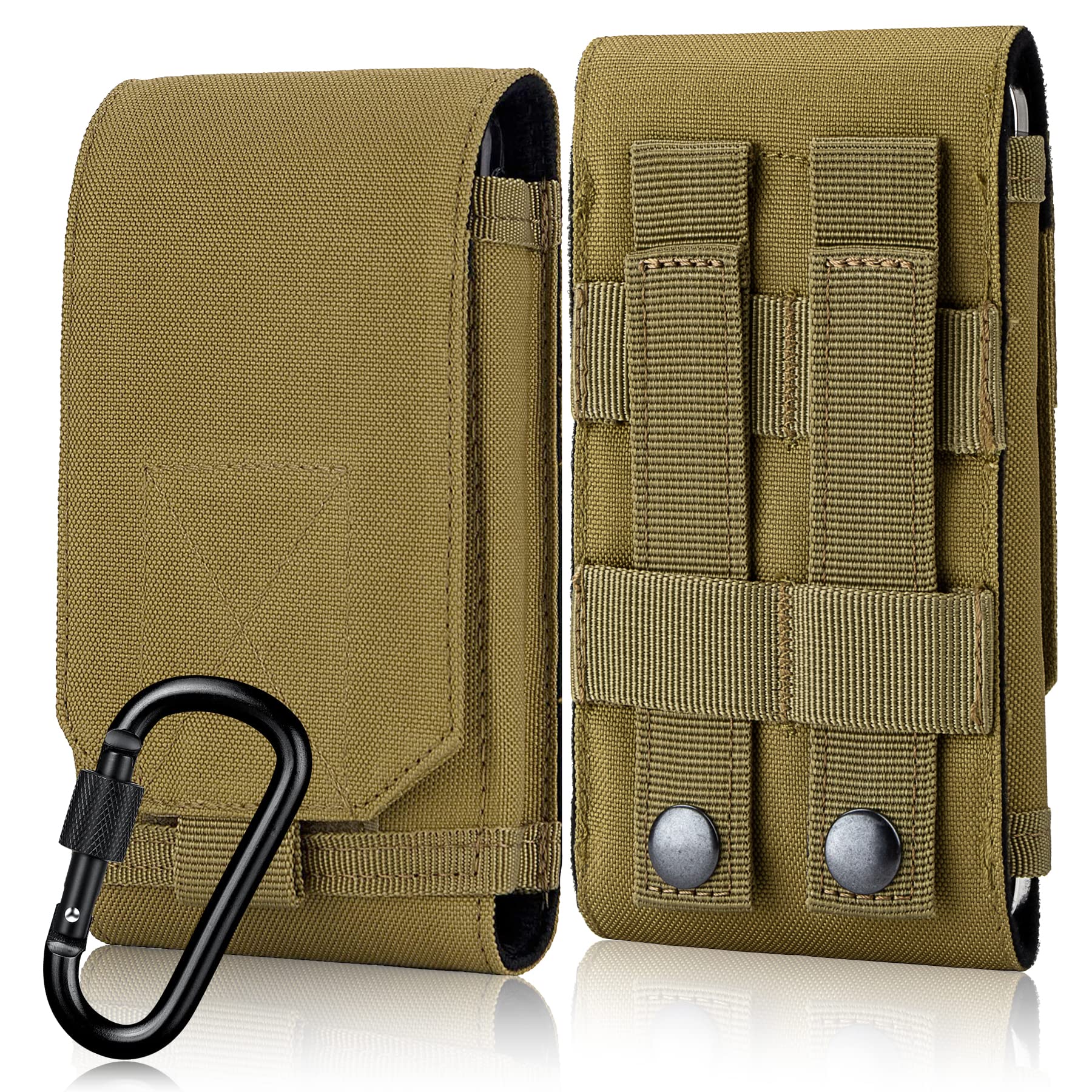 Tactical MOLLE Phone Pouch for iPhone 15 Pro Max/15 Pro/14 Plus/14 Pro/13/12/11 - Heavy Duty Belt Holster Case with Hook & Loop Patch Panel - Perfect for Outdoor Adventures, Hiking & Military Use (Khaki)