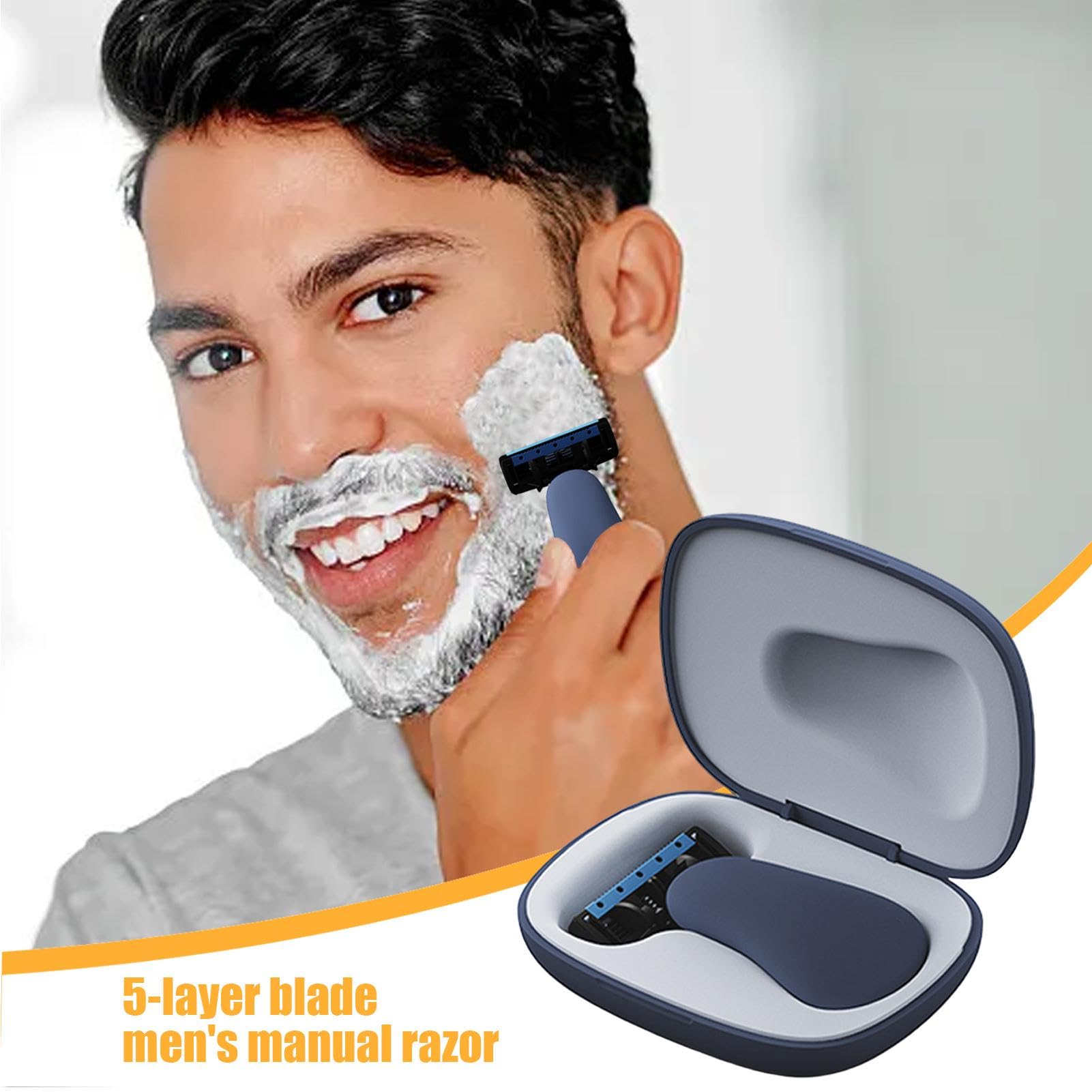 Premium Men's Travel Razor - 5-Blade Shaver for Face & Body, Compact & Portable, Includes 2 Washable Cartridges - Perfect for Business Trips, Gym, Camping & On-the-Go Grooming