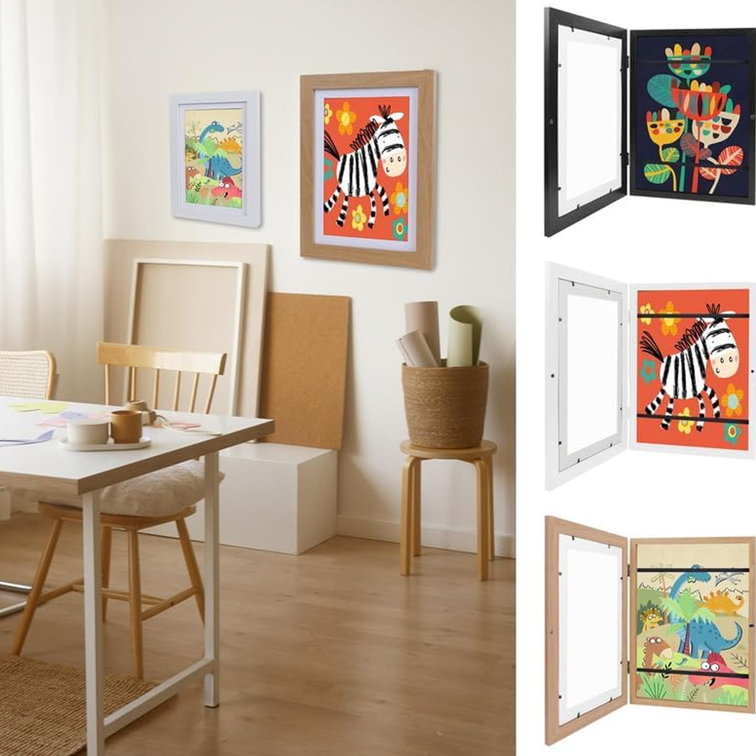 UFrame White Kids Art Frames with Stand - Front Opening Changeable Display for Children's Drawings & Paintings - Perfect for Nursery Decor, Classroom Art Displays & Kids Room Wall Decor