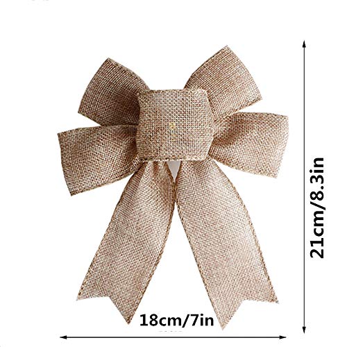 6Pcs Burlap Christmas Bows - Natural Xmas Wreath Decor for Holiday Parties