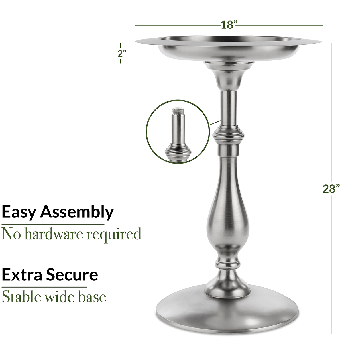Classic Pewter Bird Bath Pedestal - Elegant Garden Decor for Outdoor Bird Watching & Backyard Landscaping