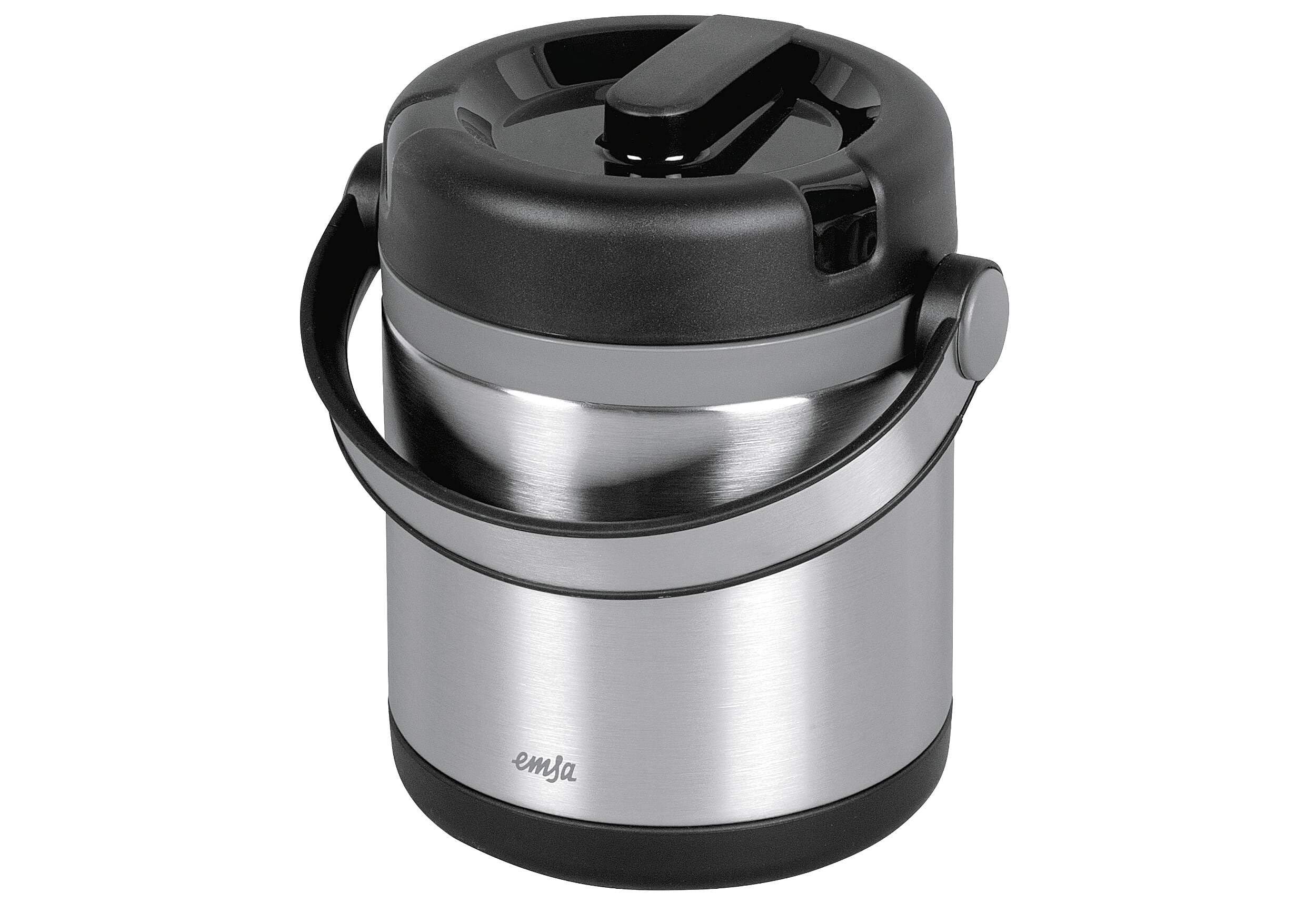 EMSA Premium Insulated Food Flask - 1.2L Leak-Proof Thermos for Hot & Cold Meals - Black/Grey - Ideal for Office, Picnics & Travel