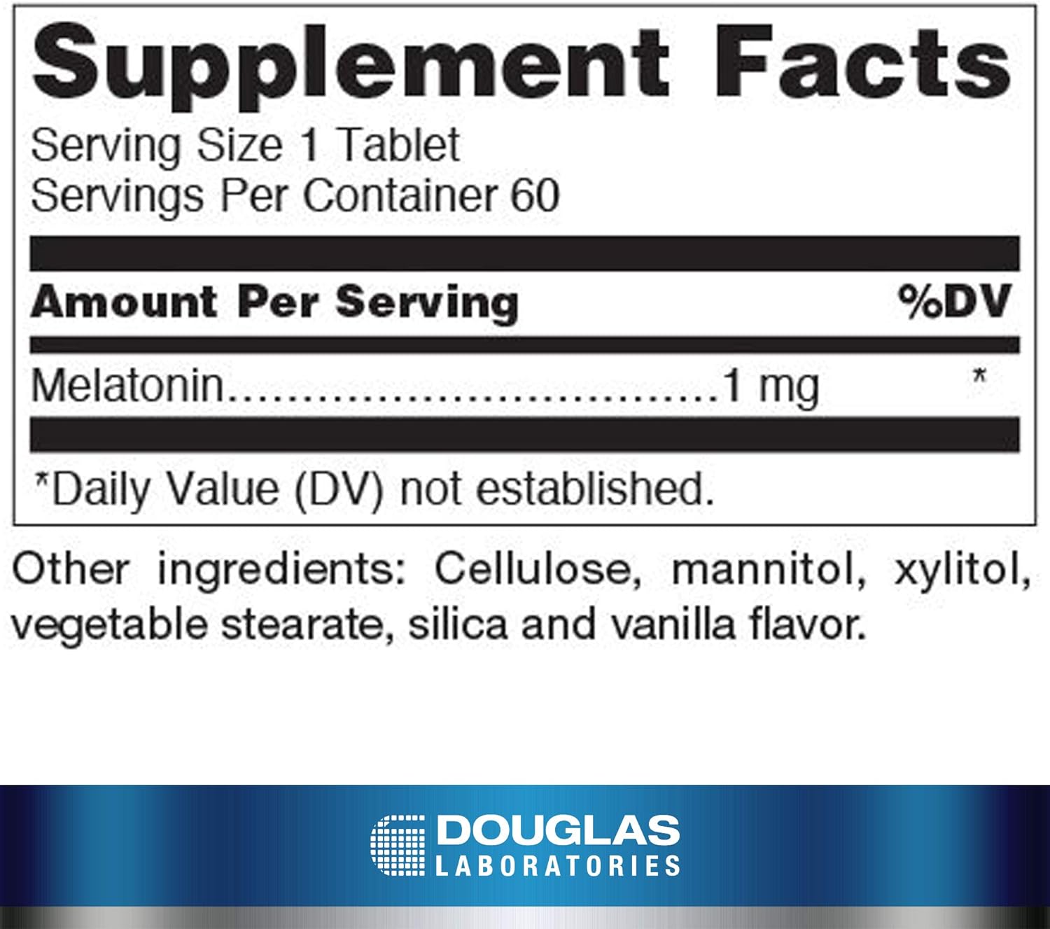 Douglas Labs Melatonin 1mg Supplement for Sleep Support - Natural Sleep Aid for Adults, Jet Lag & Insomnia Relief