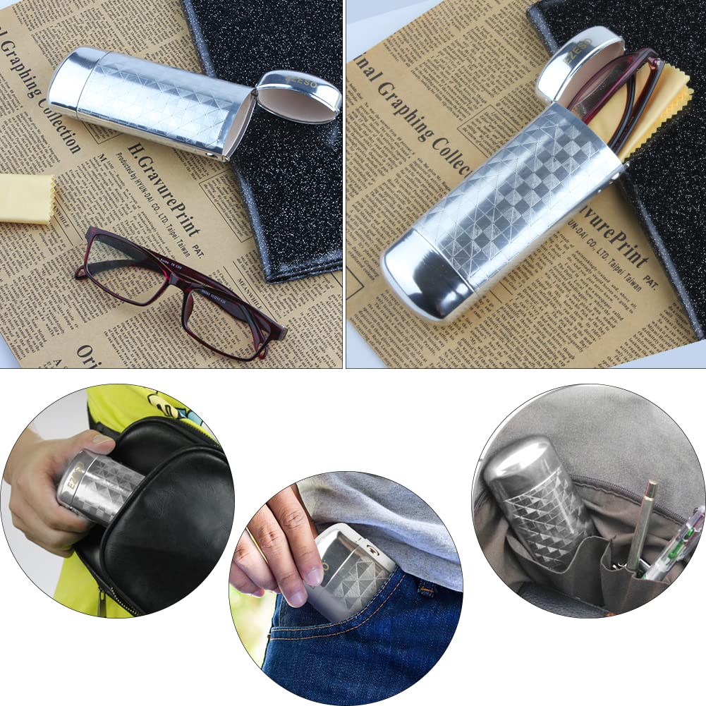 EZESO Aluminum Glasses Case for Small Frame - Stylish Lattice Eyeglass Holder (2 Pack, Silver) | Perfect for Travel, Work & Daily Use