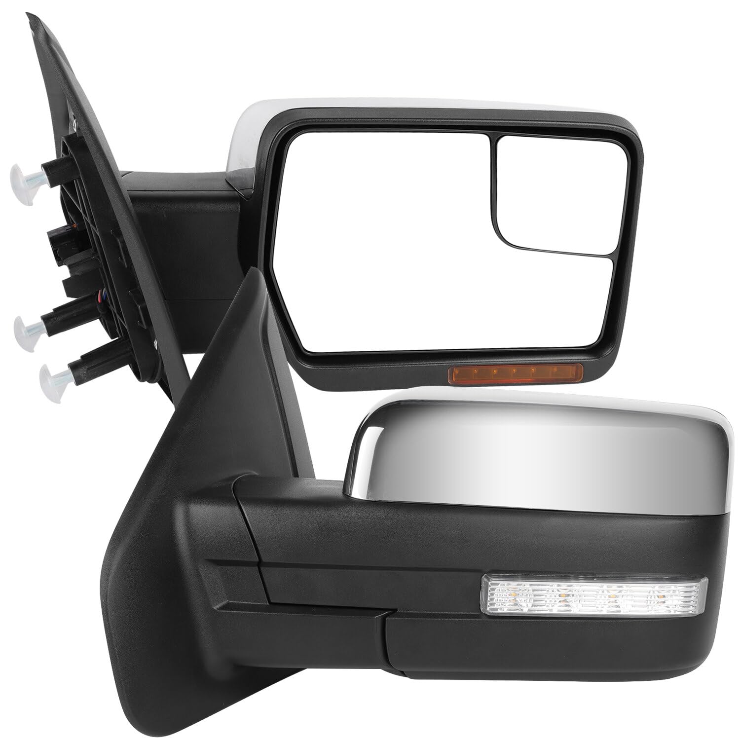 ECCPP Power Heated Towing Mirrors for 2004-2014 Ford F-150 - Left & Right Side with Turn Signal, Puddle Light, Chrome Cap & Manual Folding - Perfect for Towing, Off-Roading & Night Driving