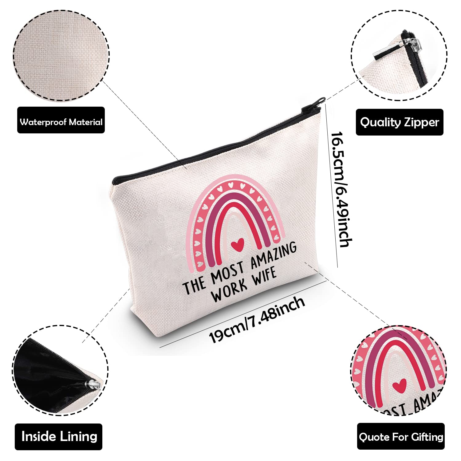 ZJXHPO Best Work Wife Ever Cosmetic Bag - Premium Makeup Zipper Pouch for Women - Perfect Coworker Gift for Office, Travel & Daily Use (Amazing Work Wife Design)