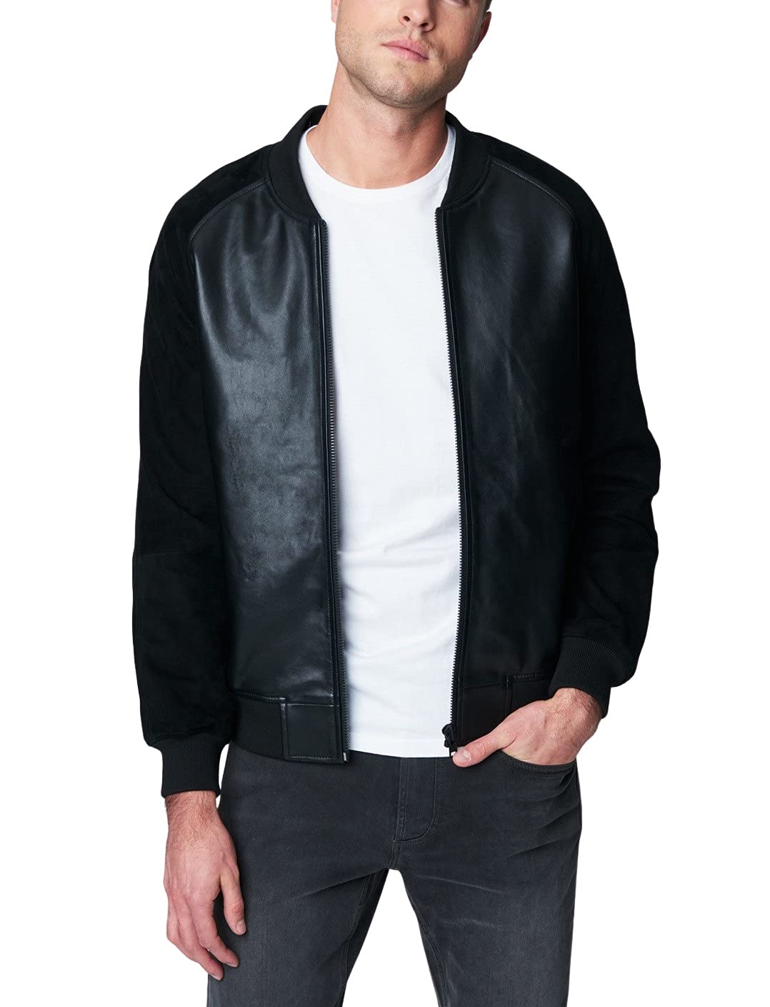 BLANKNYC Men's Faux Suede & Leather Bomber Jacket - Stylish Comfortable Casual Coat for Everyday Wear | Perfect for Fall & Winter Outfits, Date Nights and Urban Street Style