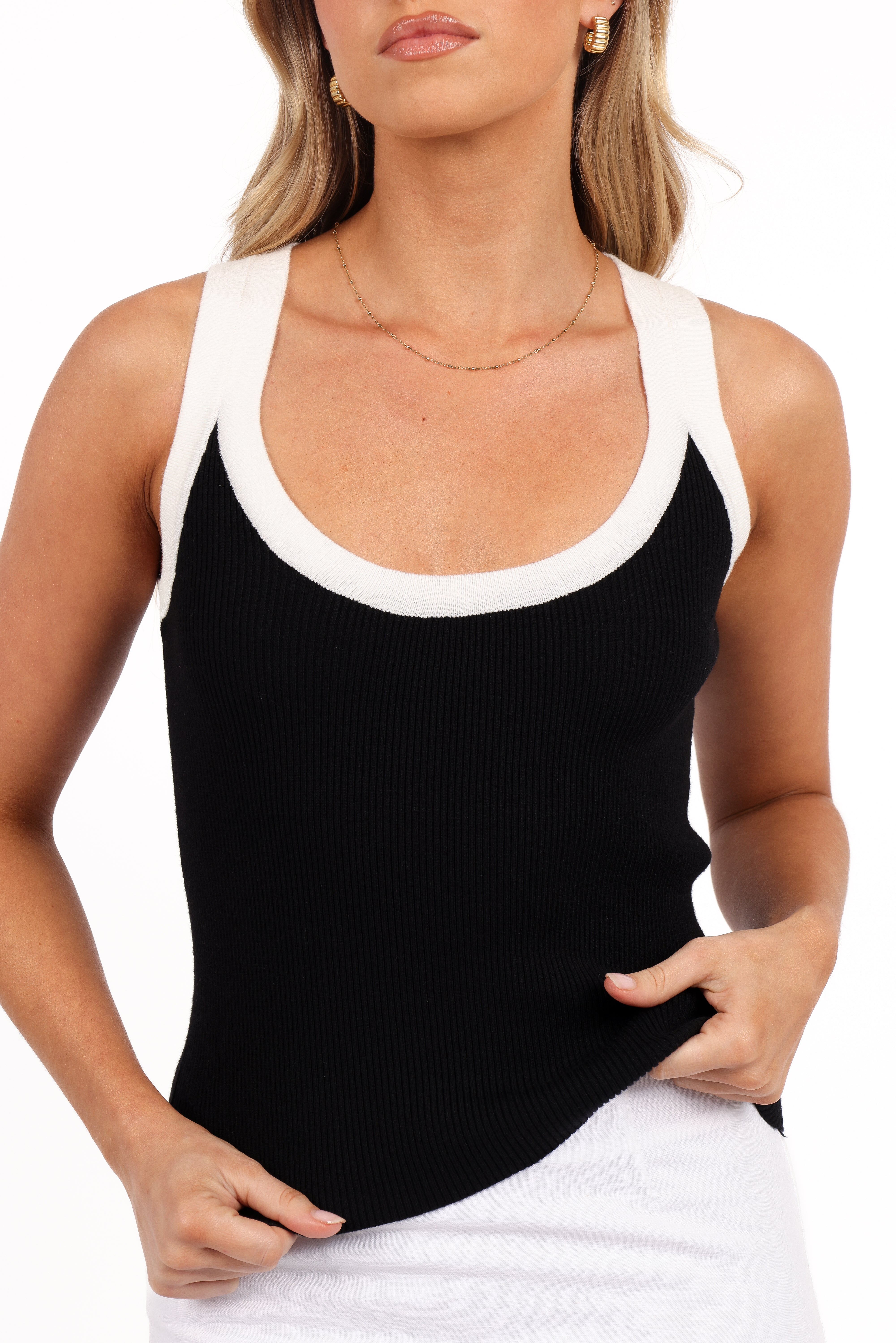 Esme Knit Tank Top for Women - Soft & Breathable Black & White Summer T-Shirt | Casual Wear, Layering, Beach Outfits, and Everyday Comfort