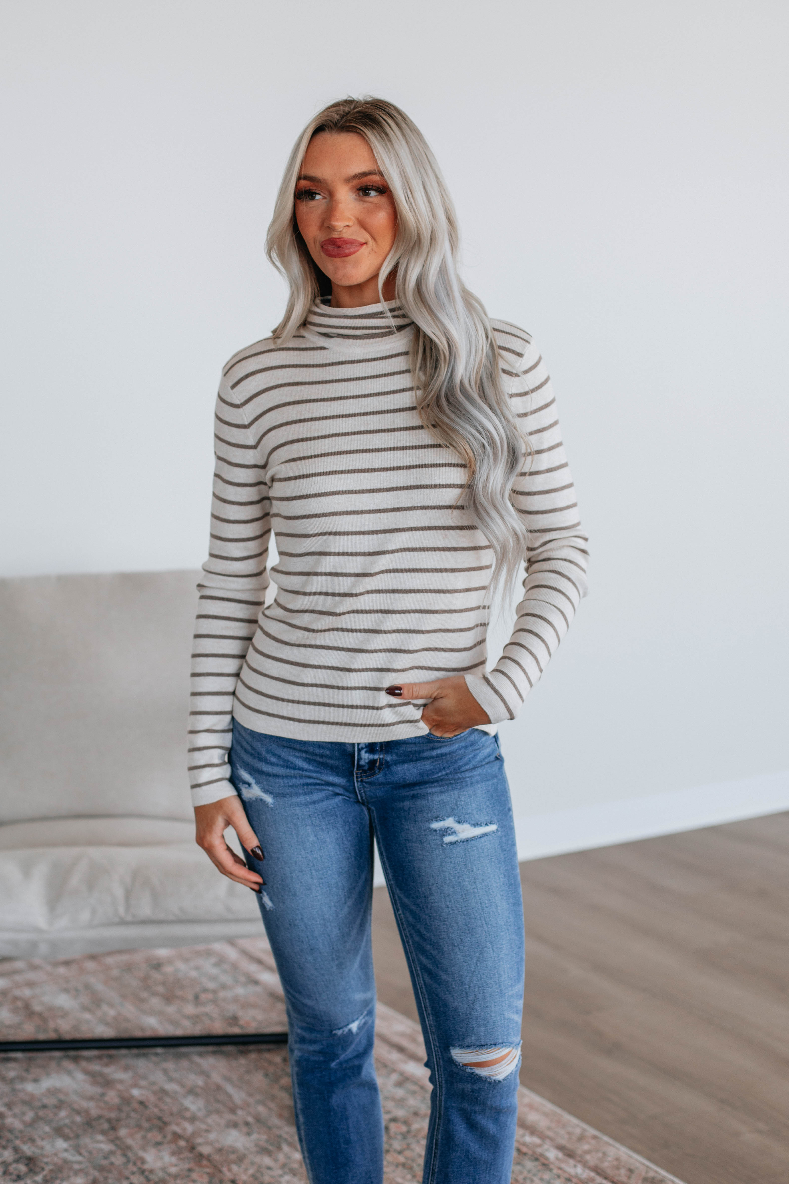 Berkeley Striped Sweater Oatmeal - Soft Cotton Knit Pullover for Women | Cozy Fall & Winter Fashion | Perfect for Casual Outings & Office Wear