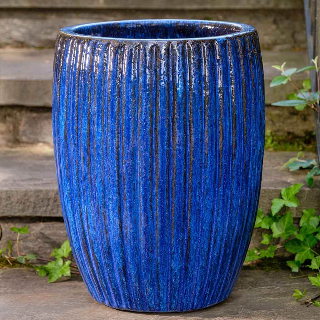 Campania International Riva Planter Set of 2 - Riviera Blue Ceramic Flower Pots for Indoor & Outdoor Plants - Perfect for Patio, Garden, and Home Decor