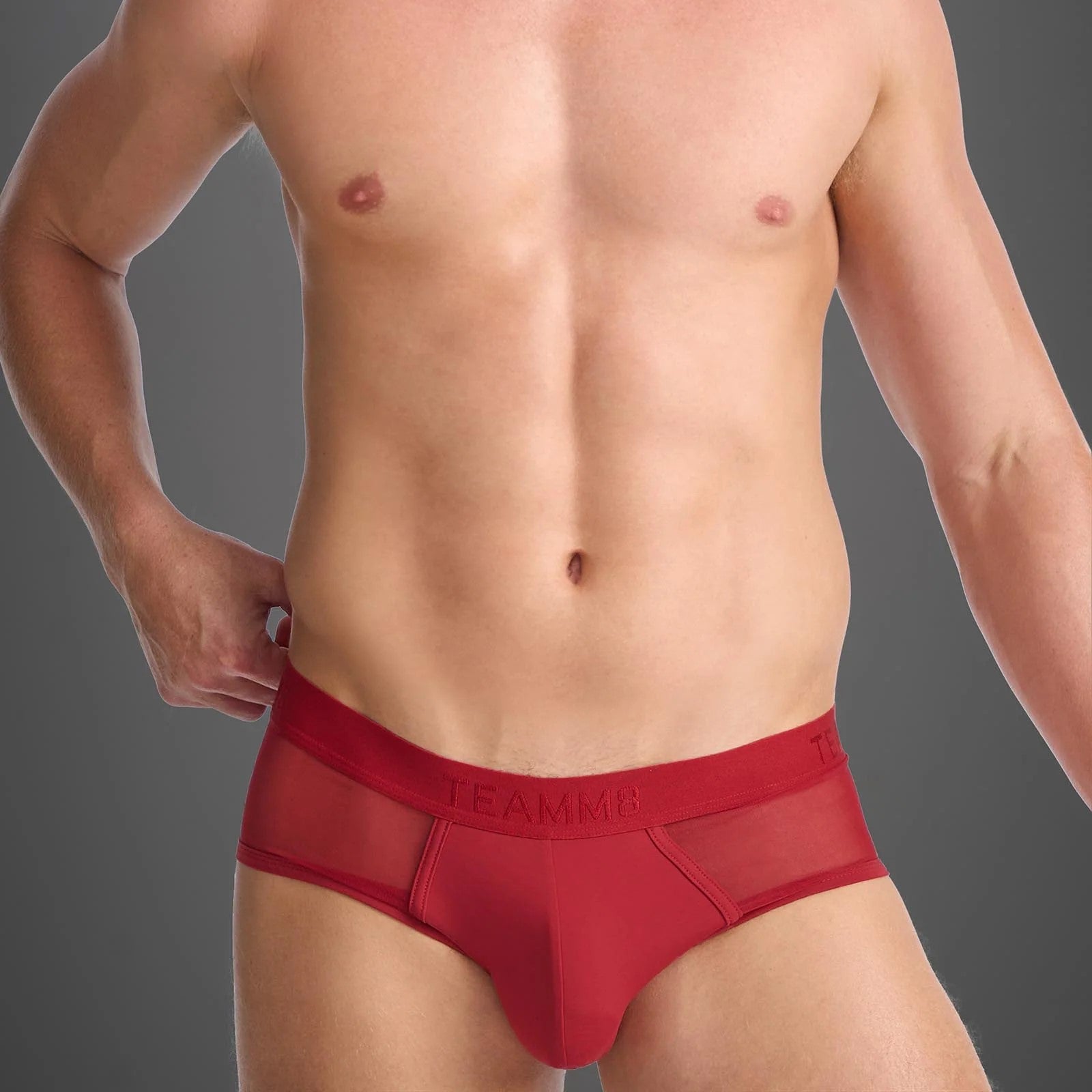 **Teamm8 Score Sheer Brief - Mesh Underwear for Men in Red - Perfect for Sports, Workouts & Everyday Comfort**