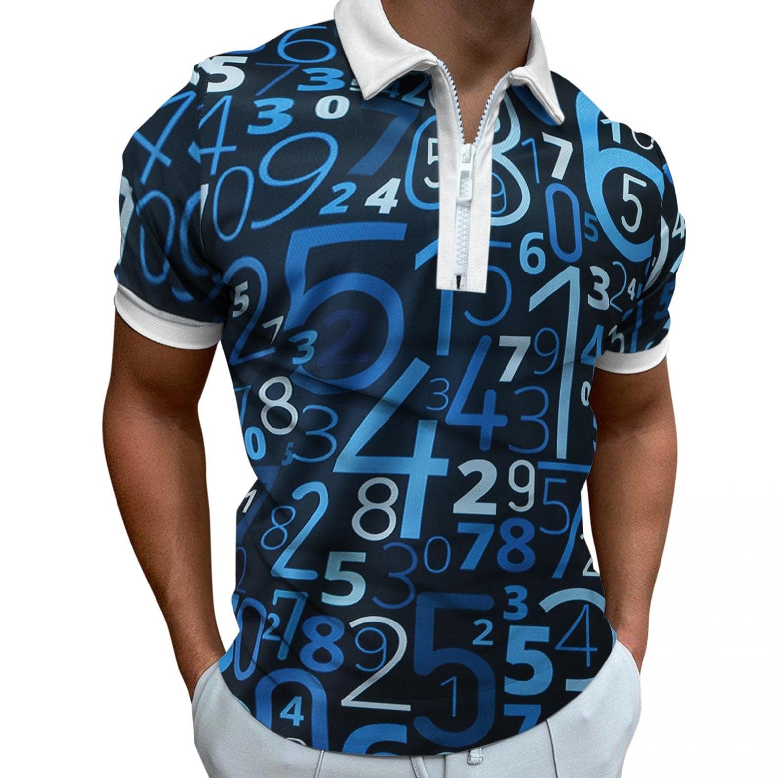 Men's Classic Fit Digital Plaid Printed 1/4 Zip Lapel Polo Shirts - Breathable Summer Tops for Golf, Casual Wear & Outdoor Activities