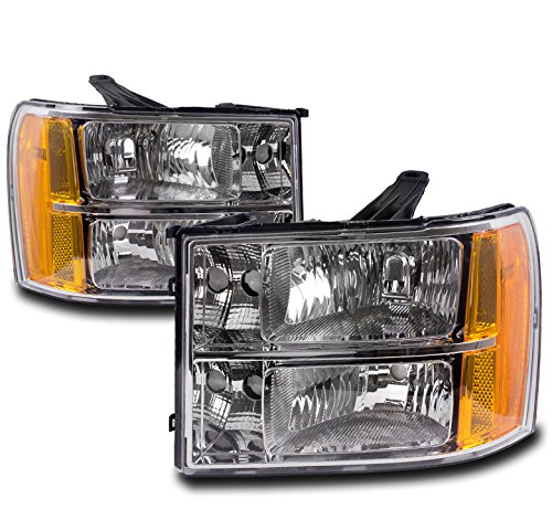 2007-2013 GMC Sierra Pickup Truck Chrome Headlight Assembly Replacement - High Performance LED Headlights for Improved Night Visibility - Perfect for Off-Roading & Daily Commuting
