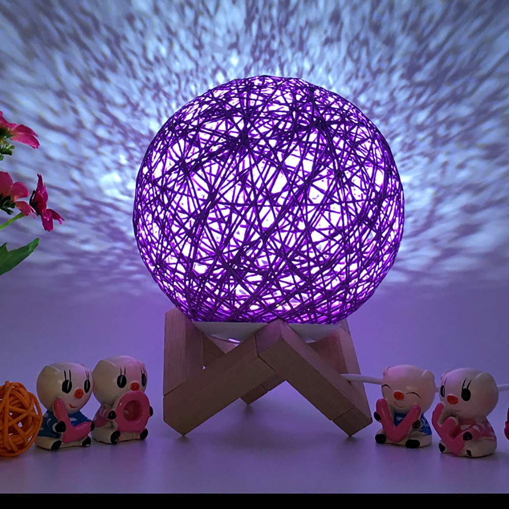 11D LED Moon Lamp Night Light - USB Charging Rattan Moonlight Table Desk Lamp for Kids, Friends & Lovers - Perfect Birthday Gift for Bedroom, Nursery & Romantic Decor