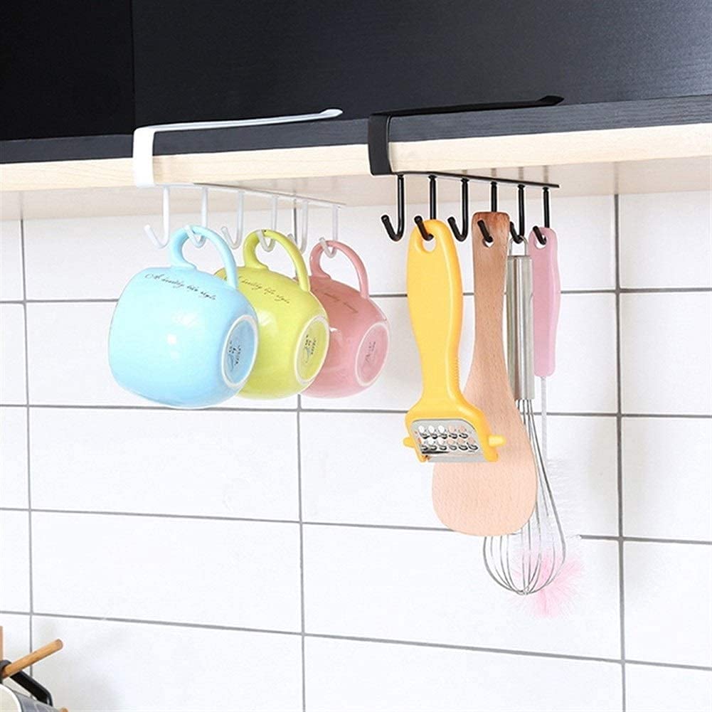 Kgeorix 6-Hook Under Shelf Metal Rack - Space Saving Organizer for Coffee Mugs, Wine Glasses, Keys & Kitchen Utensils - Perfect for Cabinet, Pantry or Closet Storage (1-Pack)