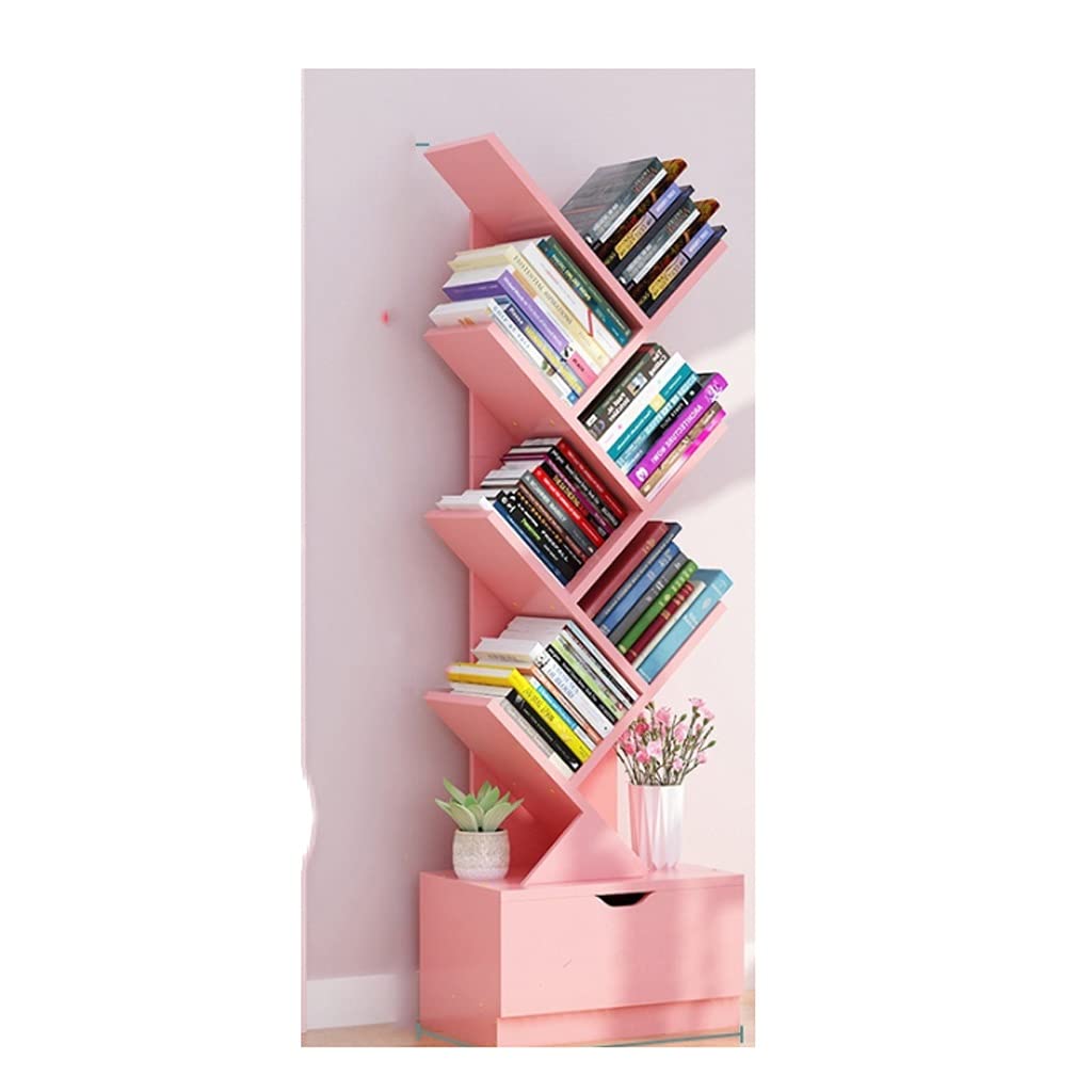 8-Tier Tree-Shaped Bookshelf - Space-Saving Bookcase for Living Room & Bedroom - Pink Standing Storage Shelf for Books, Decor & Organizing Small Spaces