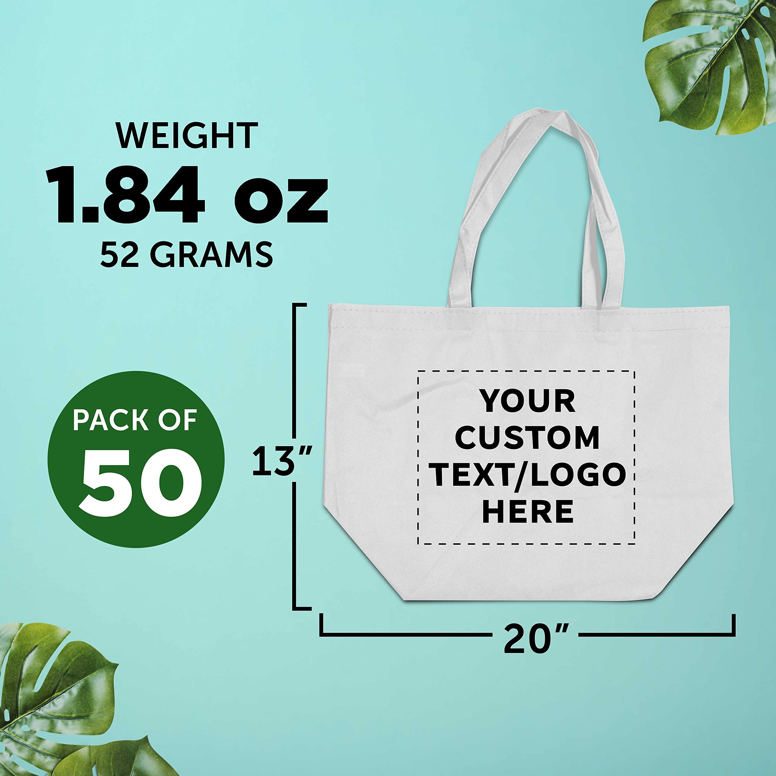 **Custom Southern Style Grocery Tote Bags - Bulk Pack of 50 Reusable Shopping Bags - Personalized Promotional Totes for Business, Travel & Carry-On - White 20