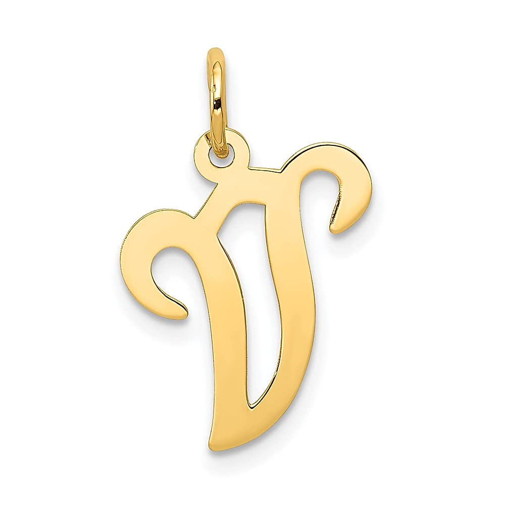 14K Yellow Gold Script Letter V Initial Monogram Name Charm Necklace Pendant - Dainty Personalized Jewelry for Women - Perfect Birthday, Anniversary & Valentine's Day Gift for Her