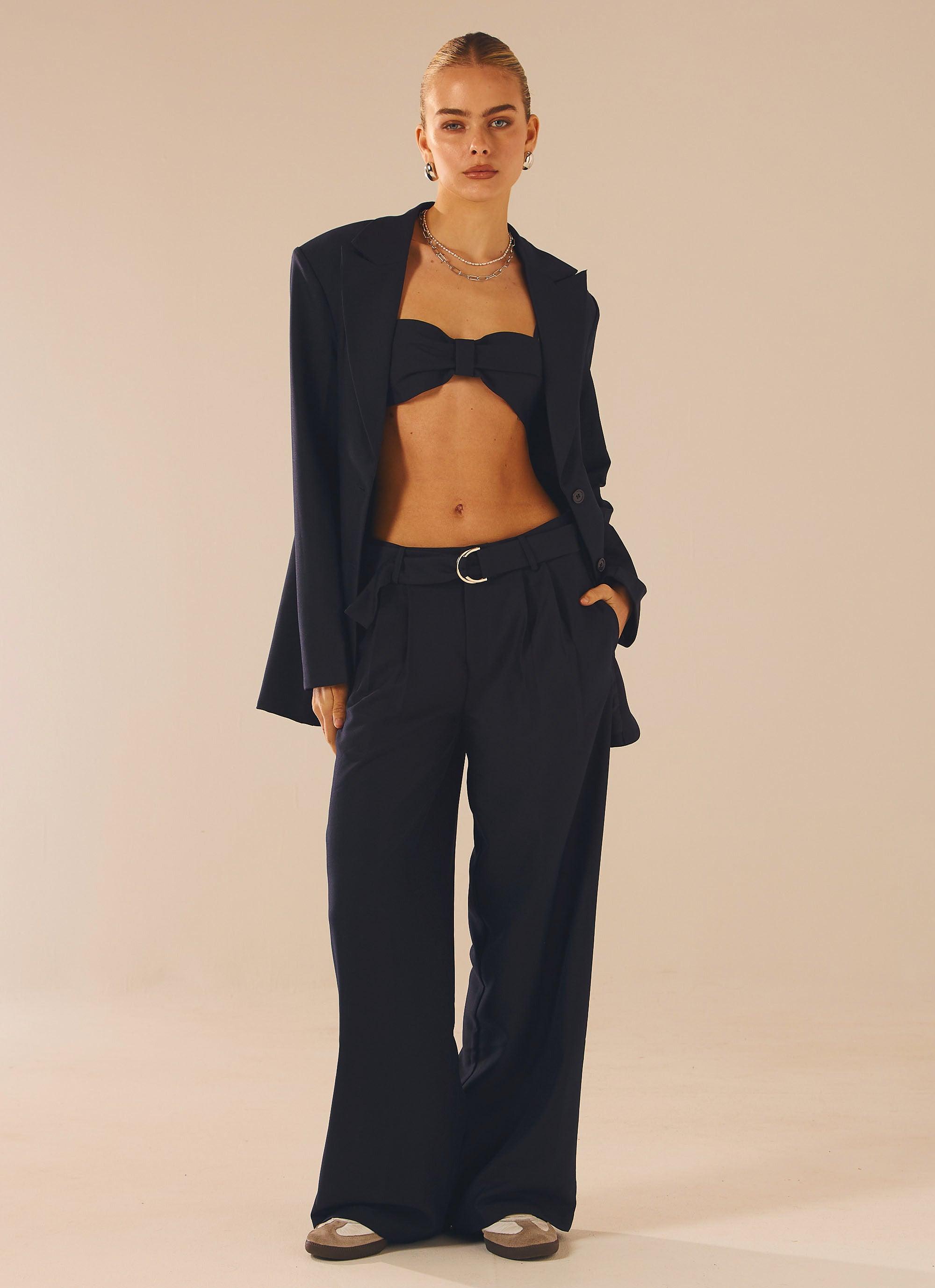 Stylish Oversized Blazer for Women - Navy Blue Business Casual Jacket | Perfect for Office Wear, Date Night & Formal Events
